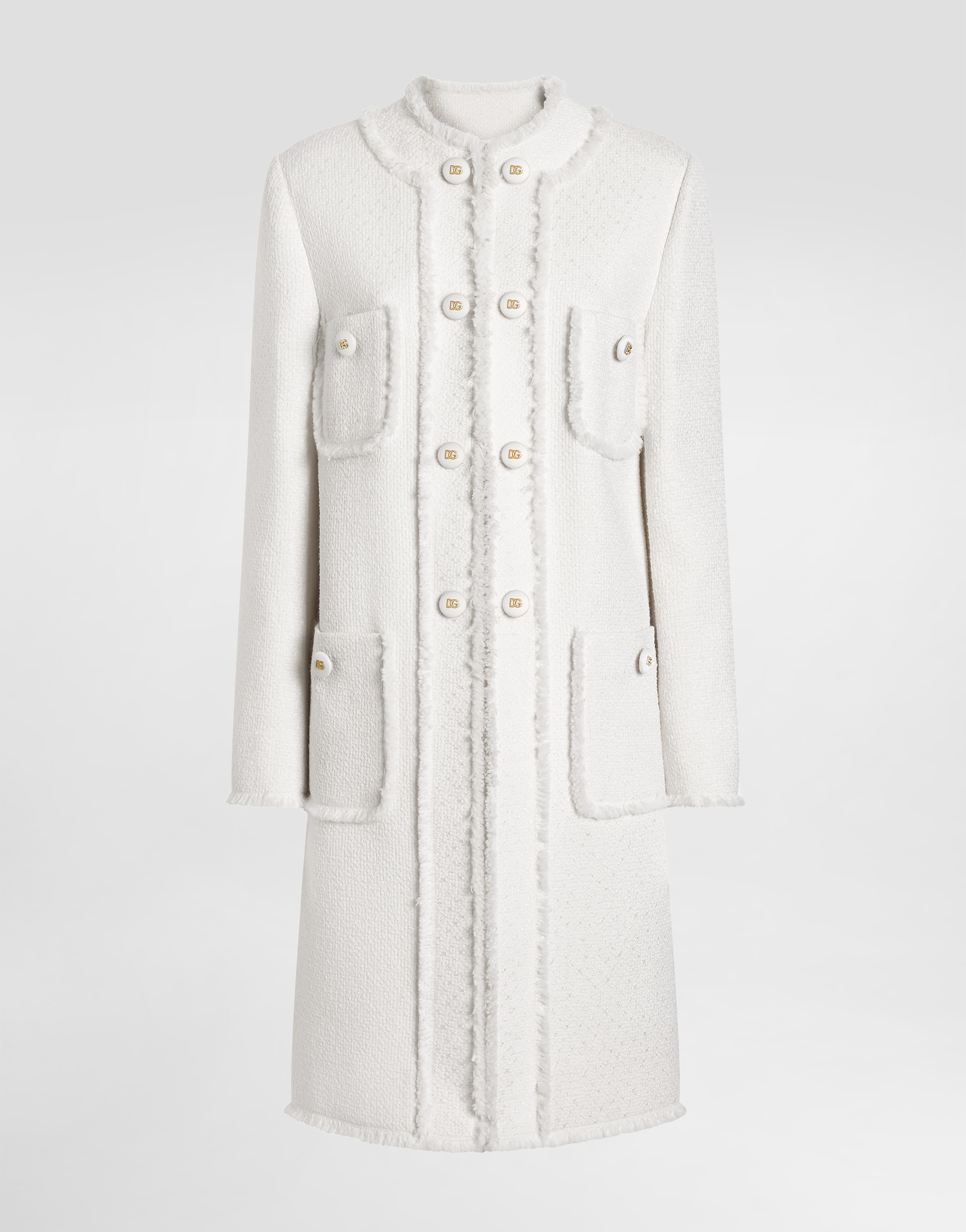 Dolce & Gabbana Single-breasted Raschel Tweed Coat - Woman Coats And Jackets White