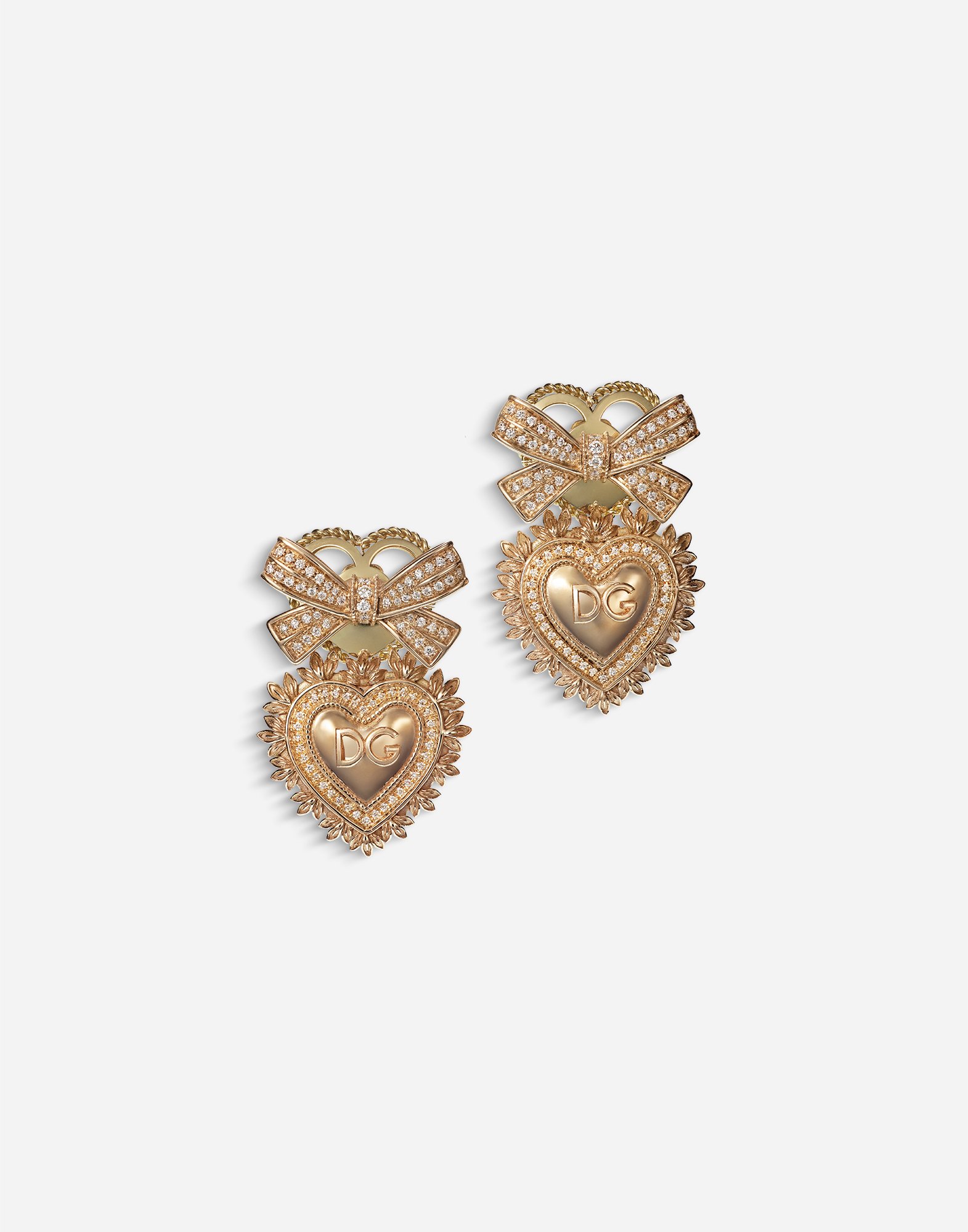Dolce & Gabbana Devotion Earrings In Yellow Gold With Diamonds