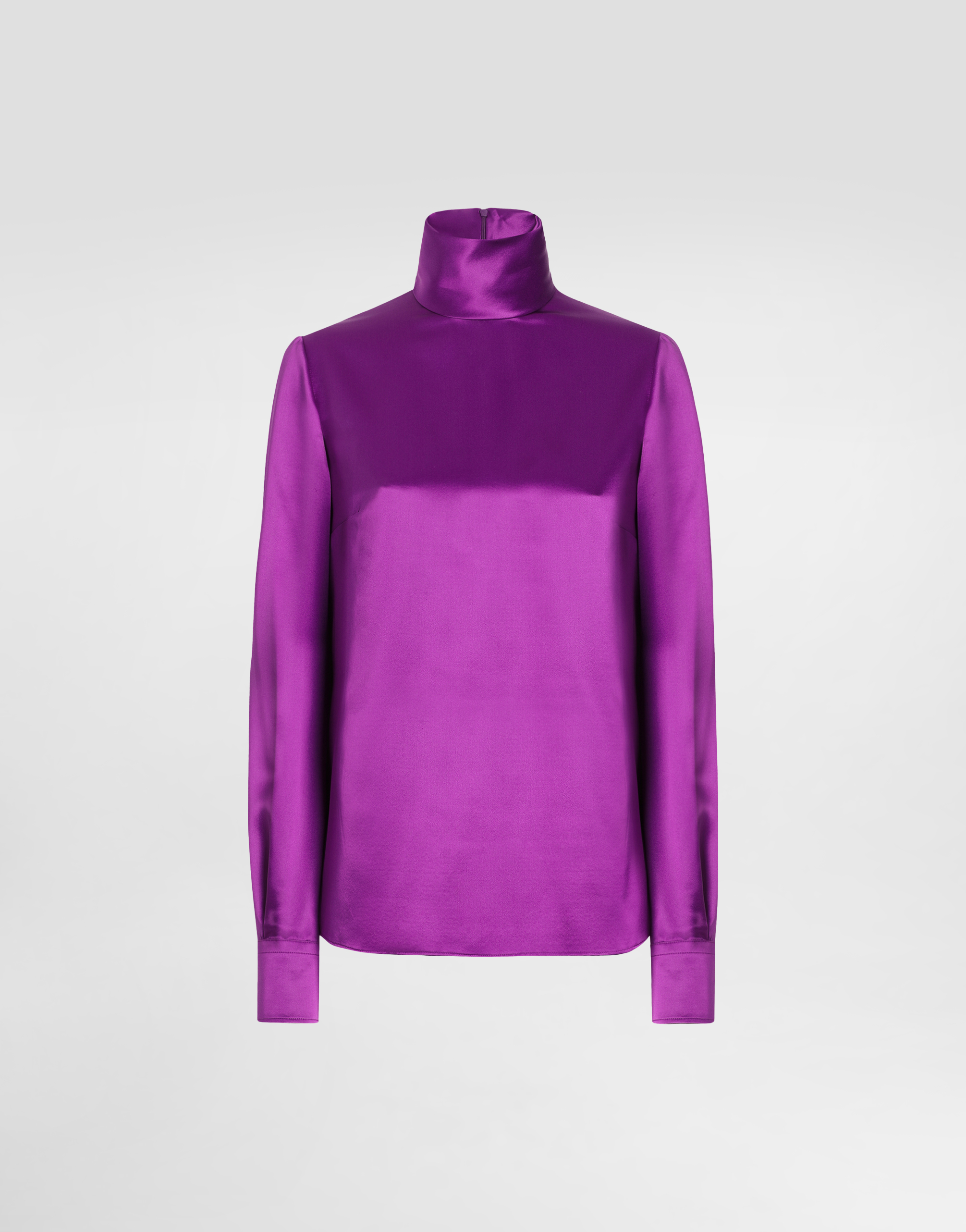 Dolce & Gabbana Silk Satin Sack Top With Turtle-neck In Multicolor
