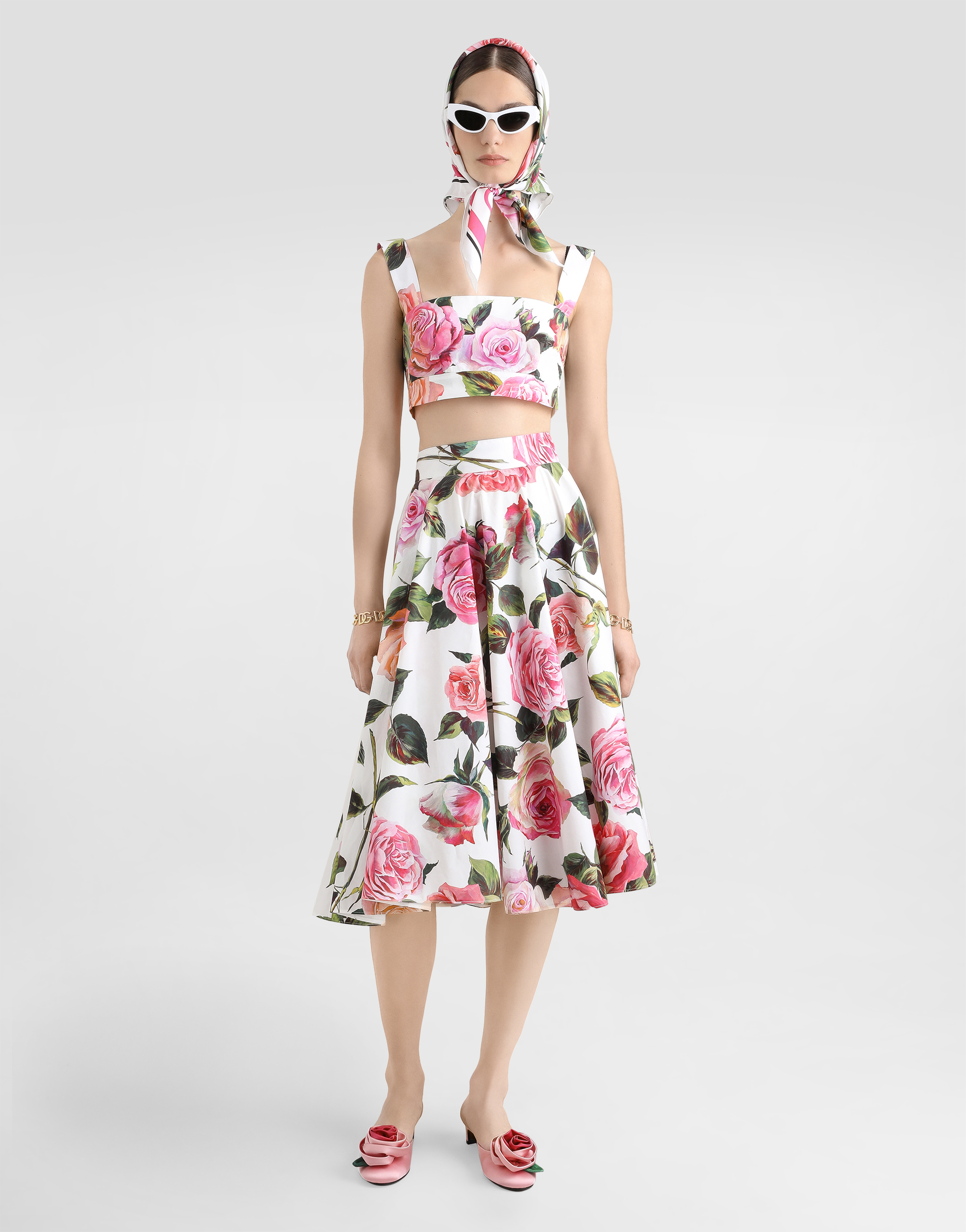 Dolce & Gabbana Cotton Bralette Top With Rose Print In Print