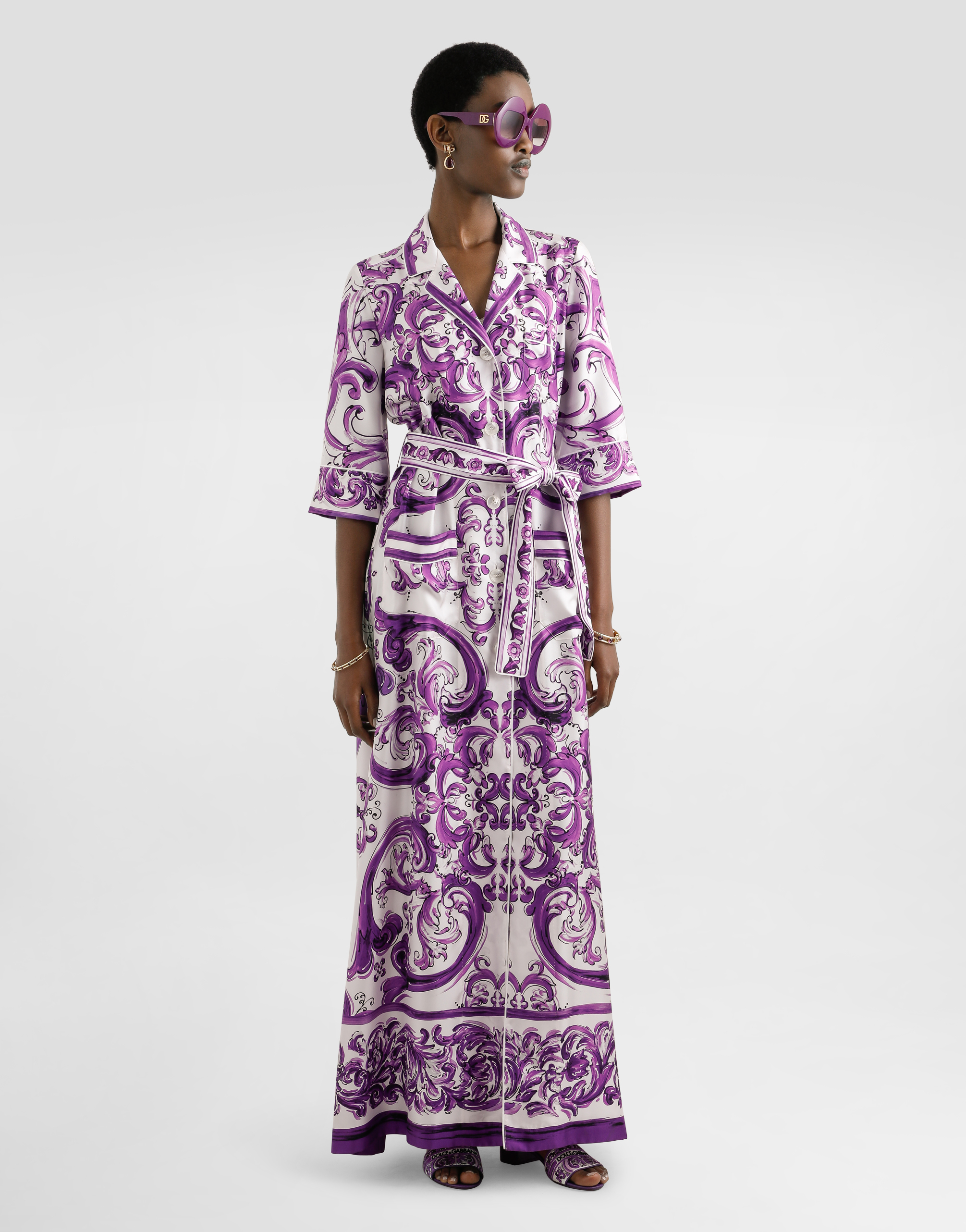 Dolce & Gabbana Long Majolica-print Silk Dressing Robe