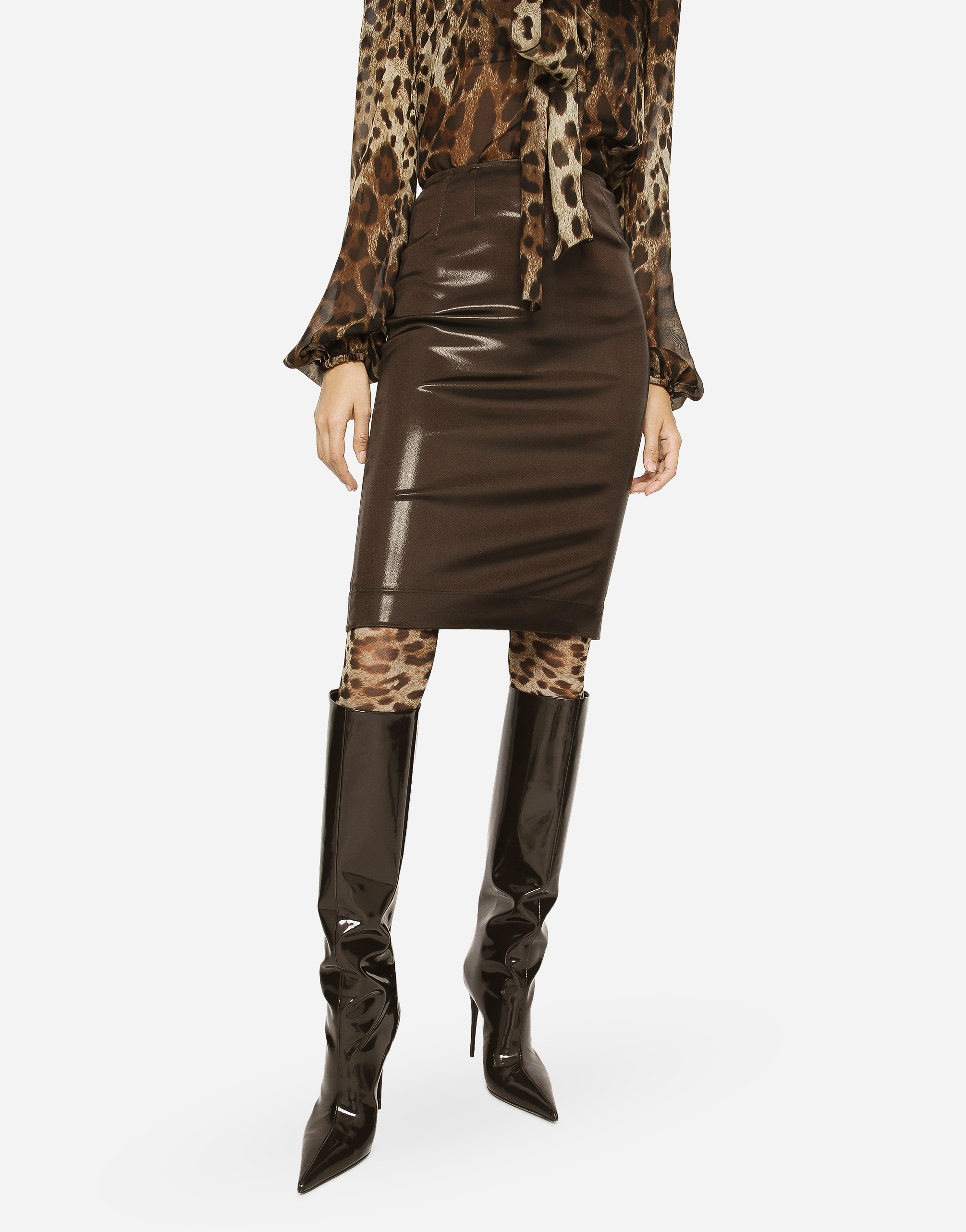 DOLCE & GABBANA MIDI SKIRT IN SHINY SATIN