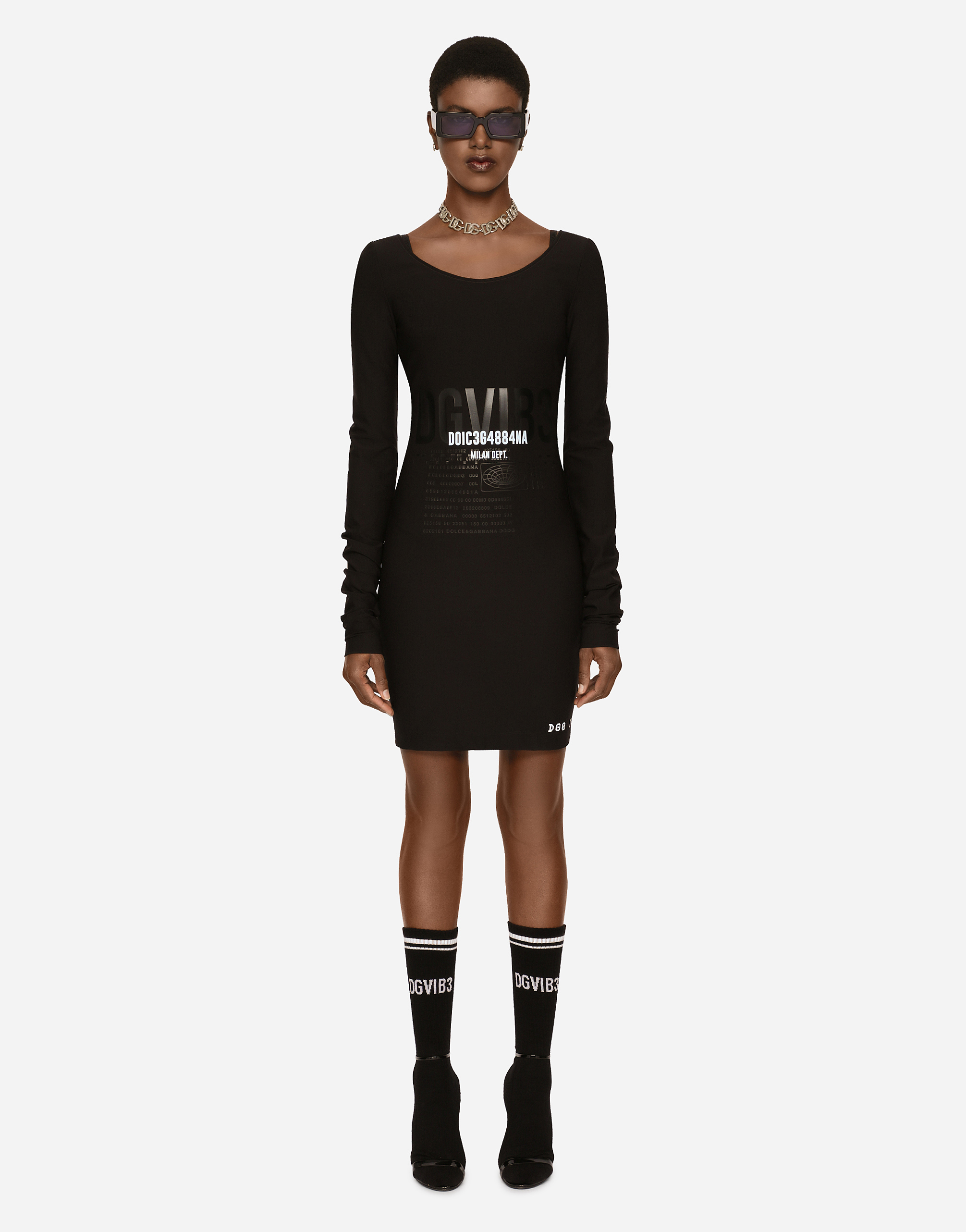 Dolce & Gabbana Long-sleeved Spandex Jersey Midi Dress In Black