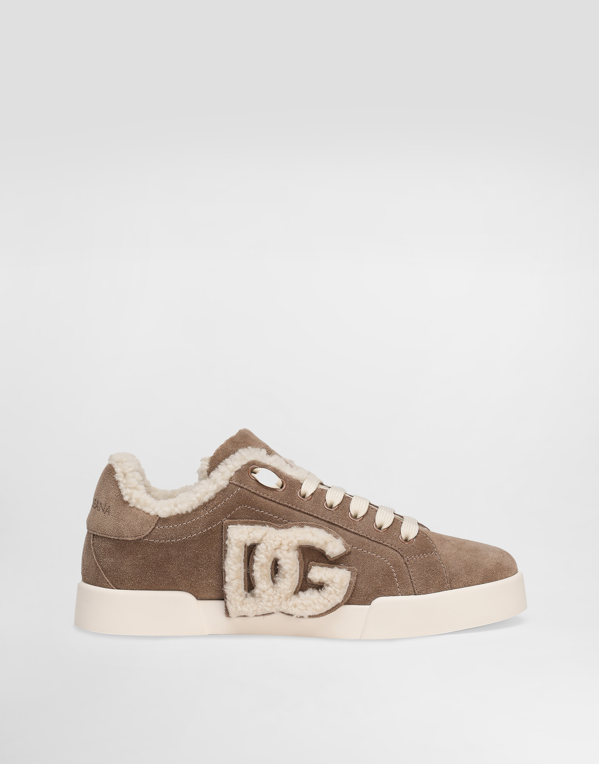 Dolce & Gabbana Portofino Light Sneakers In Calfskin And Sheepskin In Brown