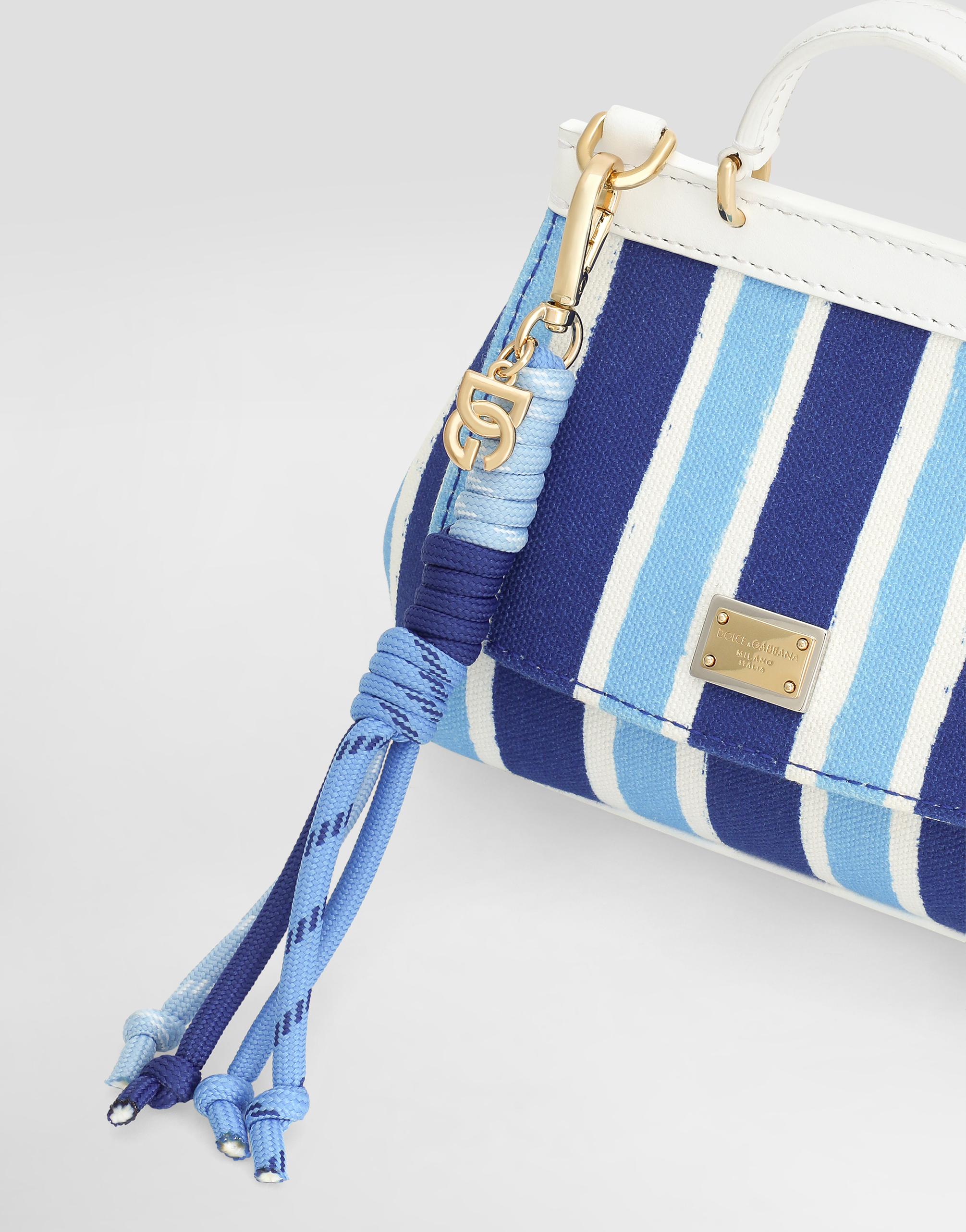 Dolce & Gabbana Canvas Sicily Crossbody Bag With Striped Print In Azure