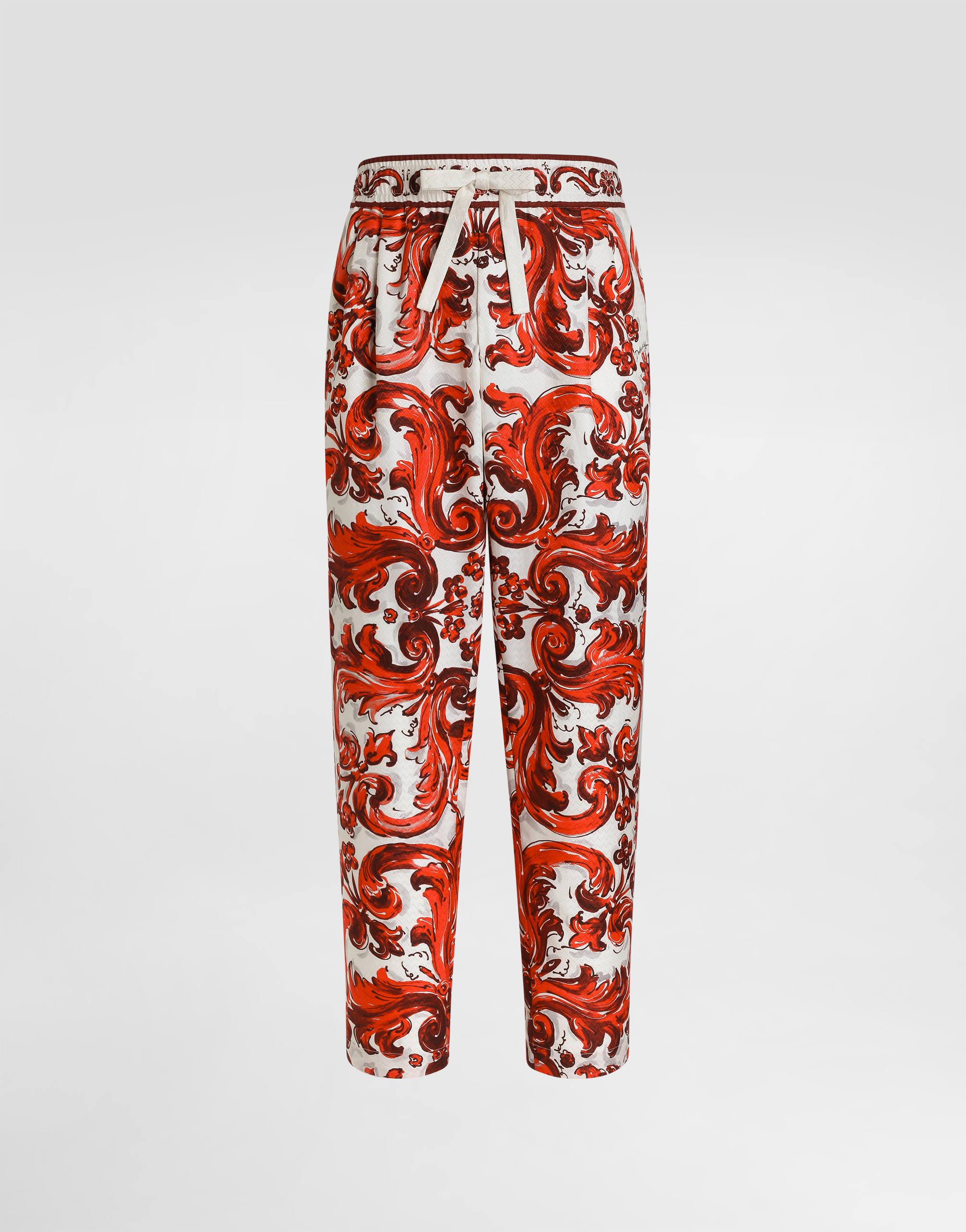 パンツ DOLCE&GABBANA red coating pant Majolica-print jacquard jogging trousers in Multicolor for Men