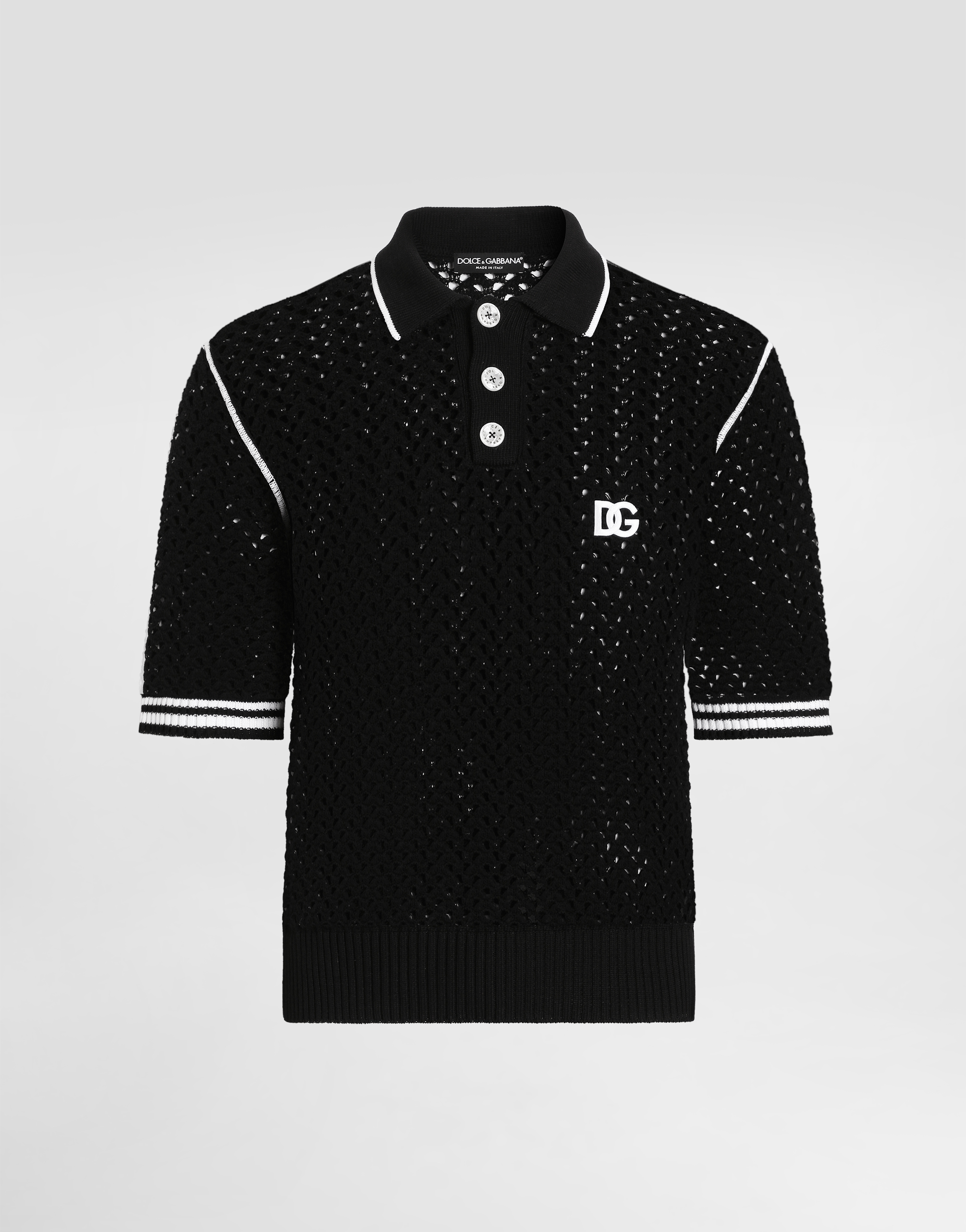 Crochet effect cotton polo shirt