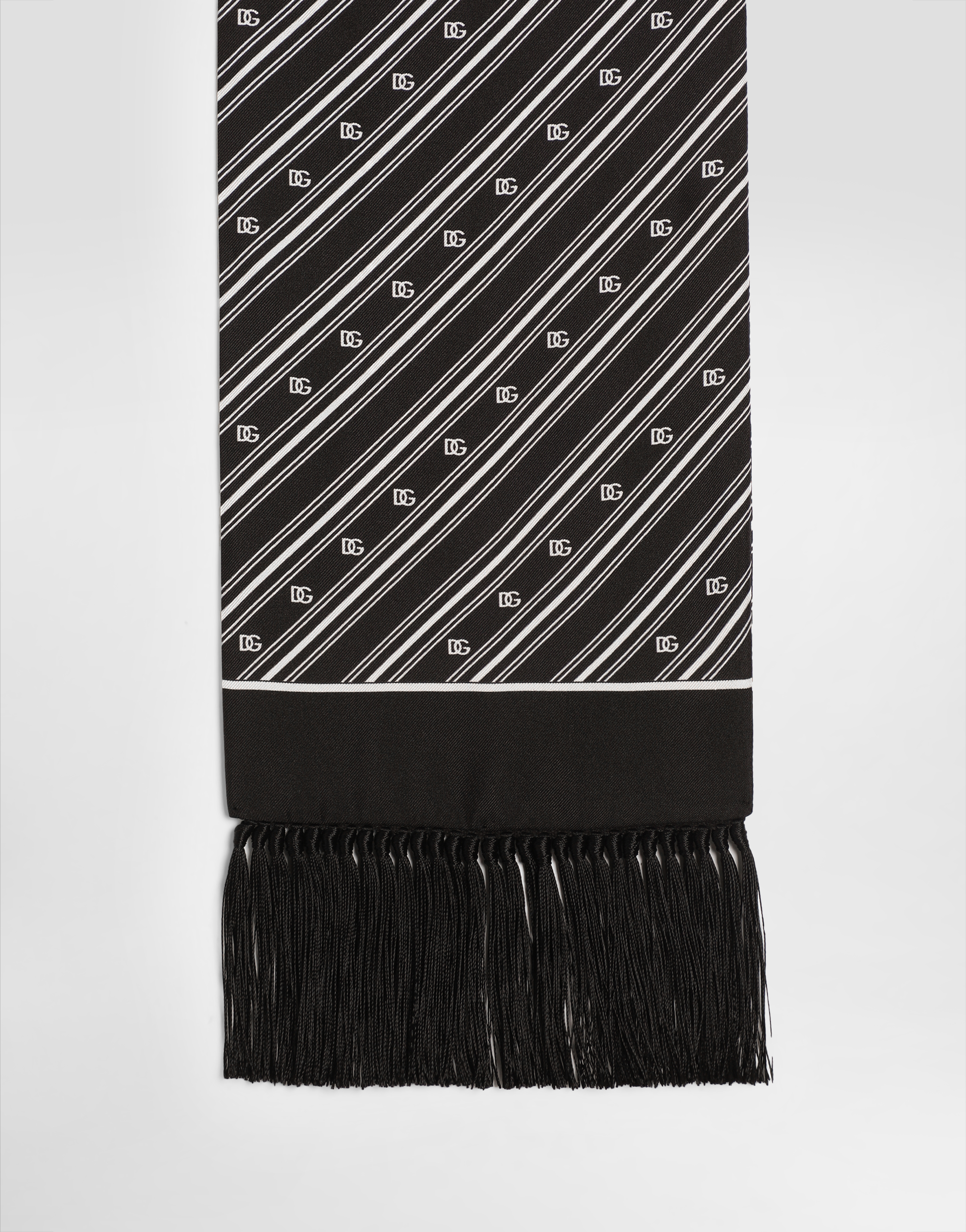 Dolce & Gabbana Silk Scarf With Diagonal And Logo Print In Multicolor