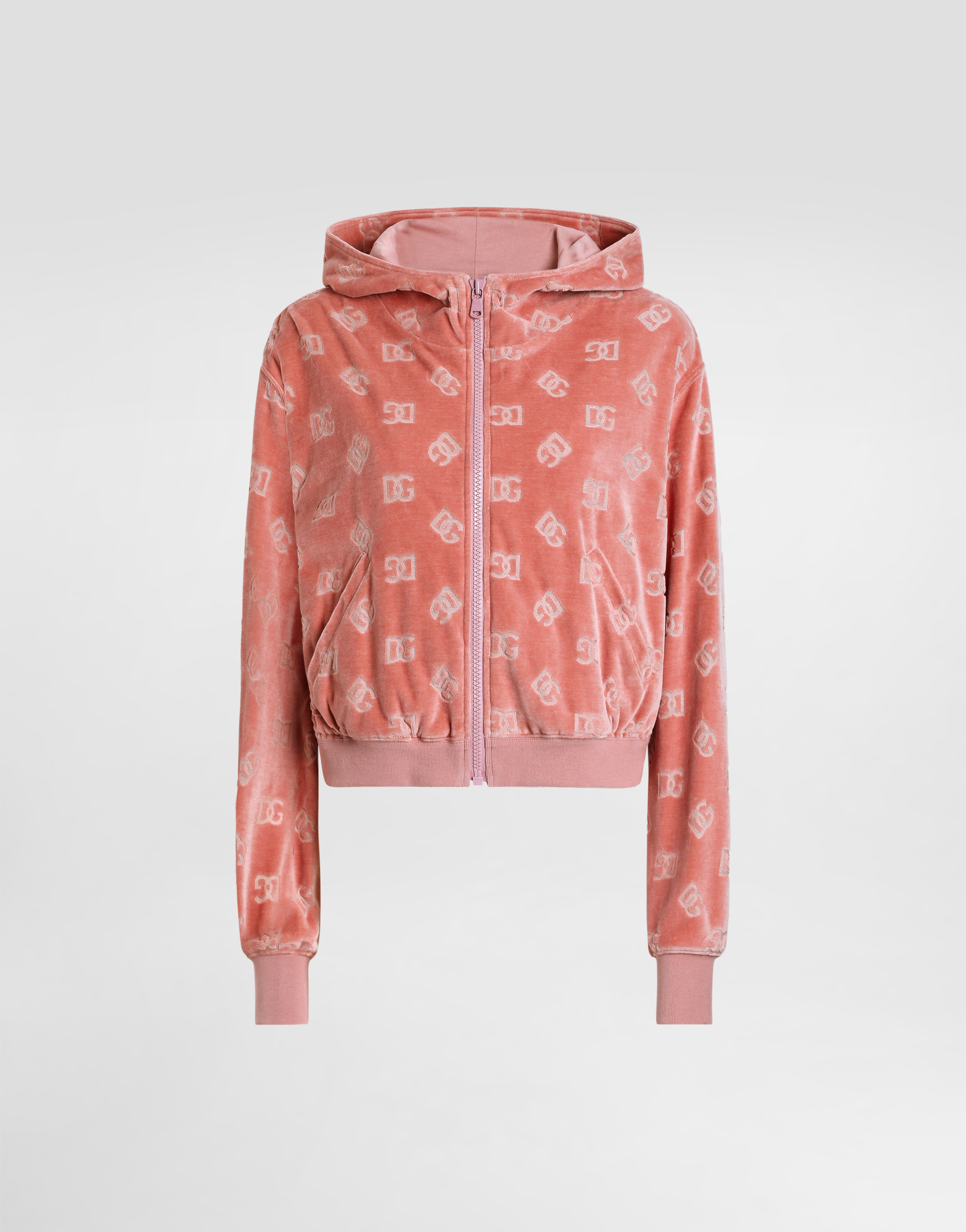Dolce & Gabbana Chenille Jacquard Hoodie With Dg Logo In Pink
