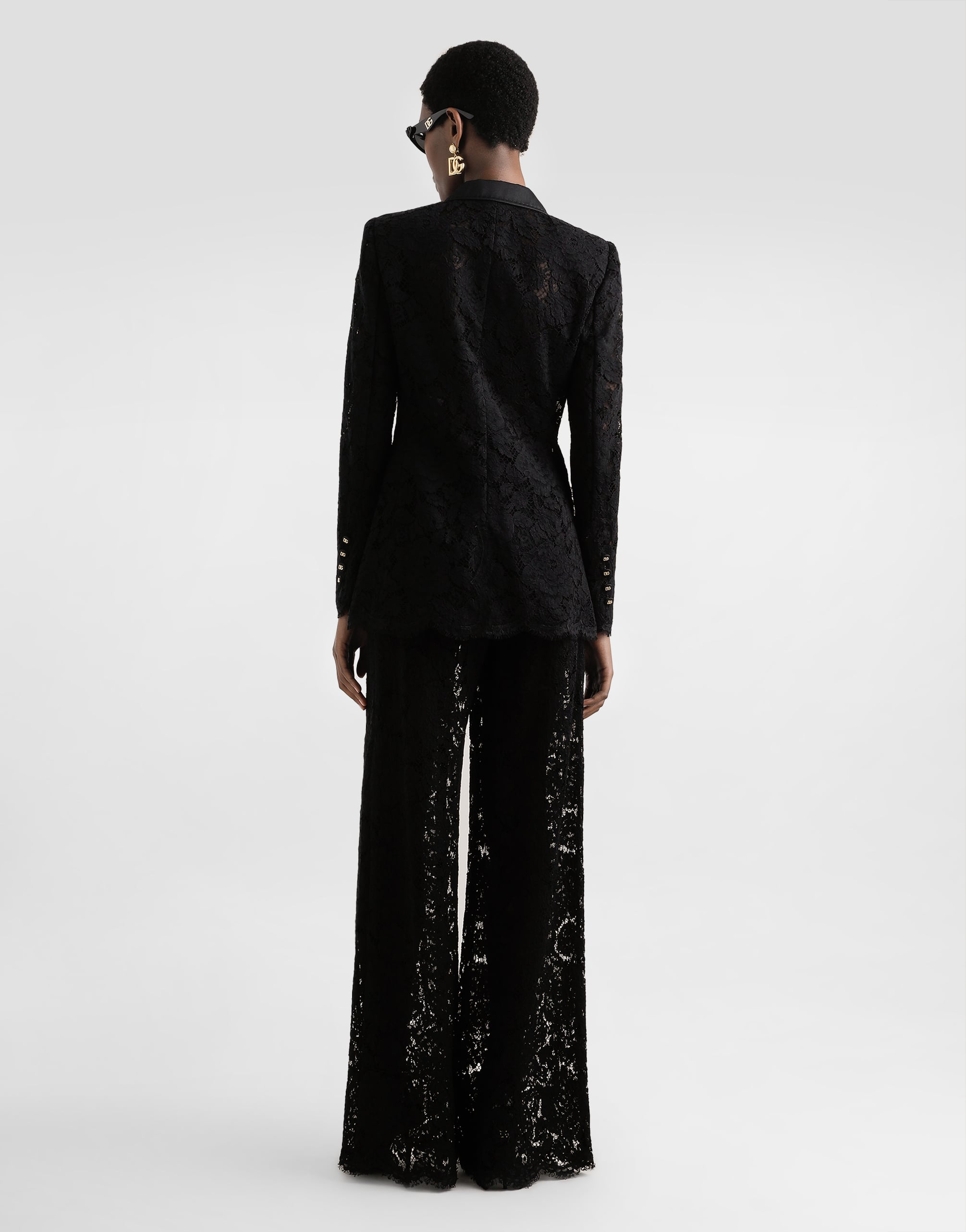  Dolce & Gabbana Dolce & Gabbana Double-breasted Branded Floral Cordonetto Lace Turlington-fit Jacket - Woman Blazers Black 44 