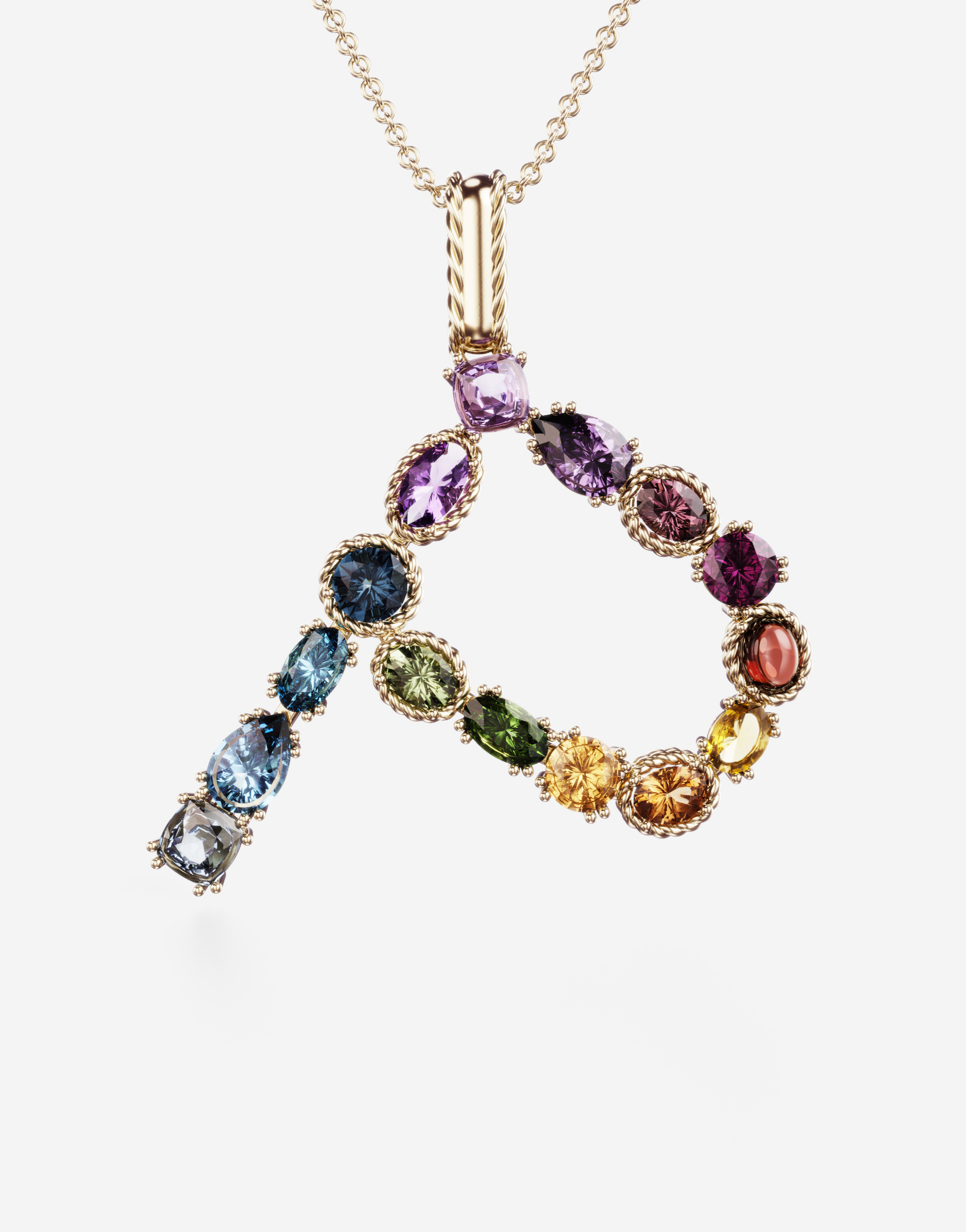 Shop Dolce & Gabbana Rainbow Alphabet P Pendant In Yellow Gold With Multicolor Fine Gems