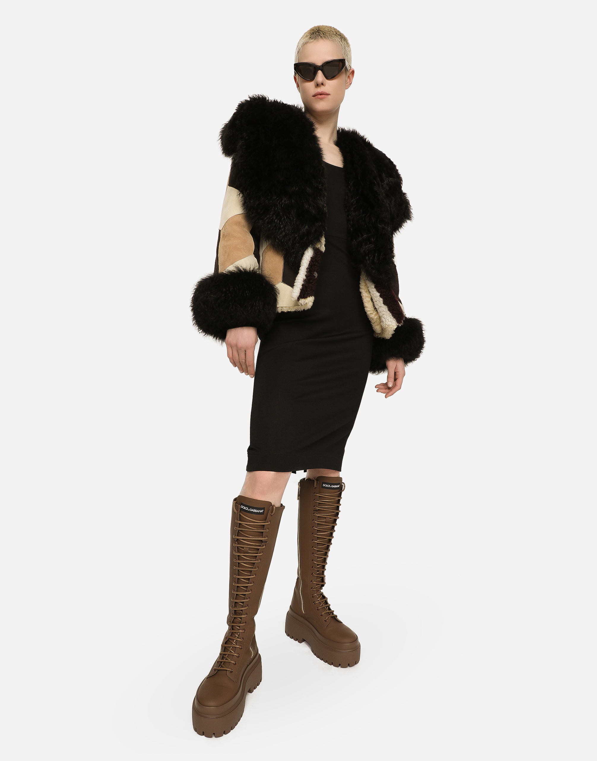 Dolce & Gabbana Short Heavy Jacket In Sheepskin Patchwork In Multicolor