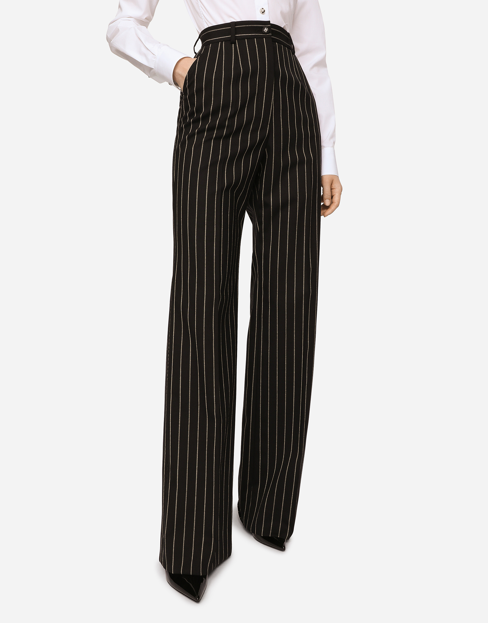 Shop Dolce & Gabbana Pinstripe Wool Palazzo Pants In Multicolor