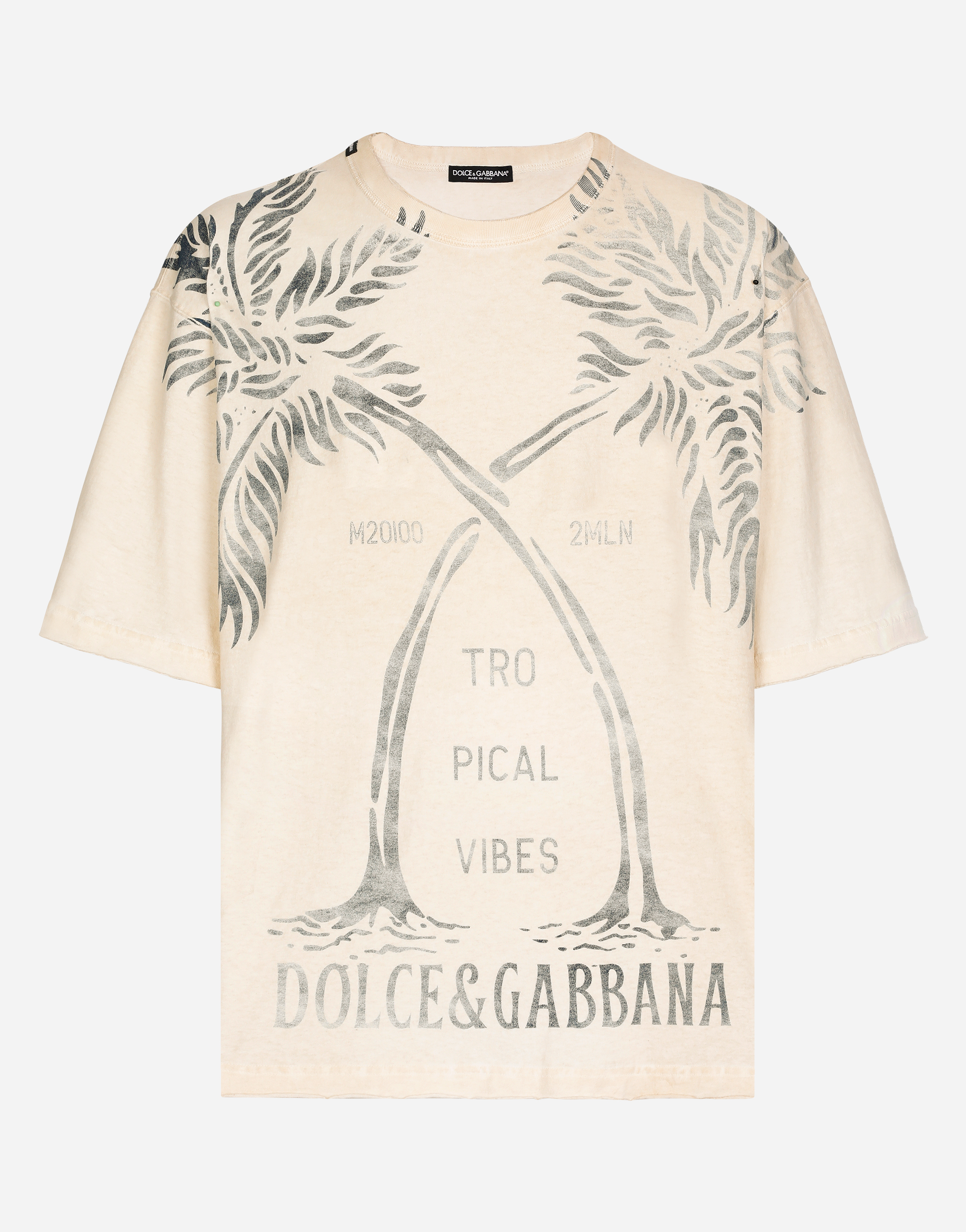 Dolce & Gabbana Short-sleeved Cotton T-shirt With Banana Tree Print In Yellow