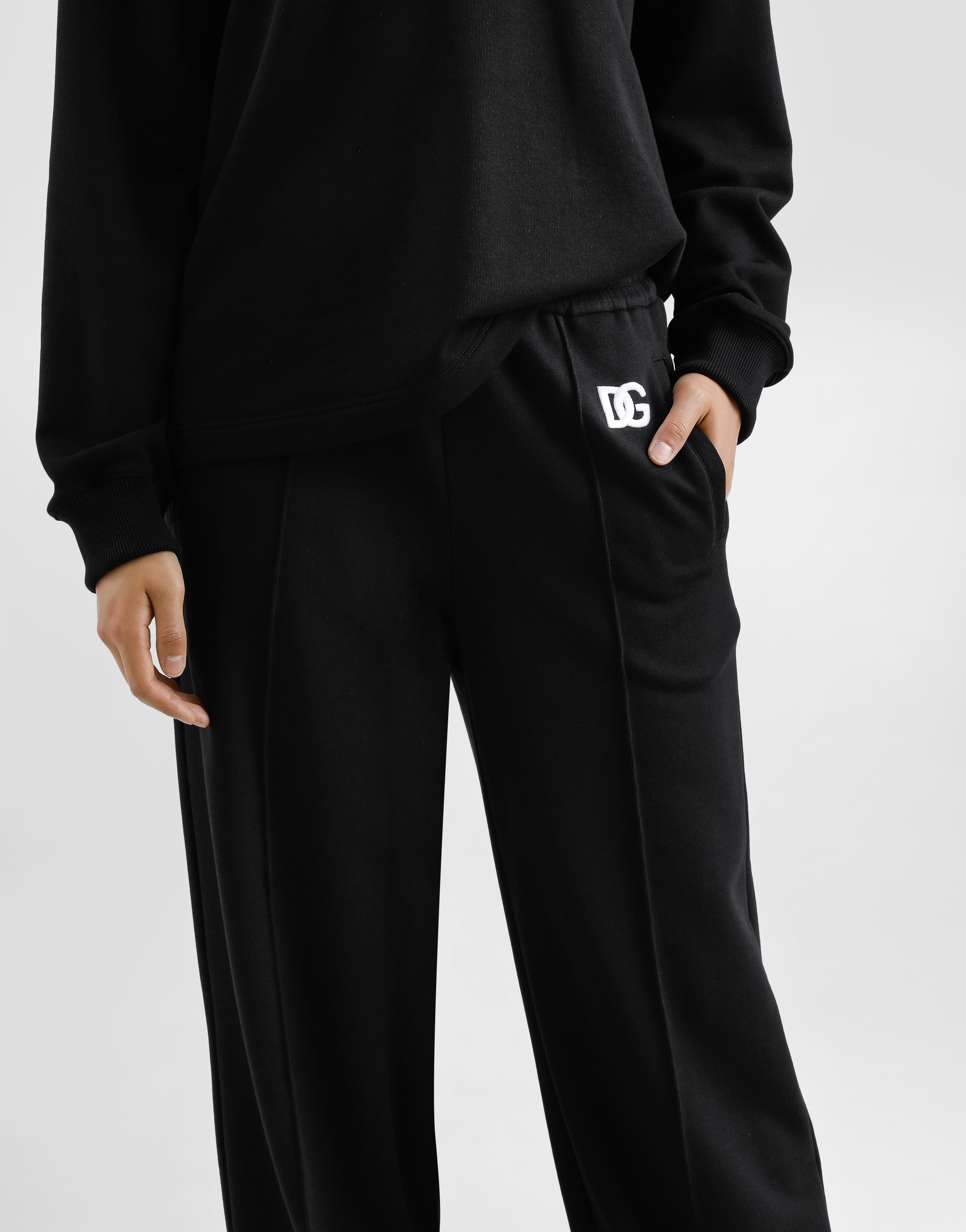 Dolce & Gabbana Flared Jersey Jogging Pants With Dg Logo Embroidery In Black