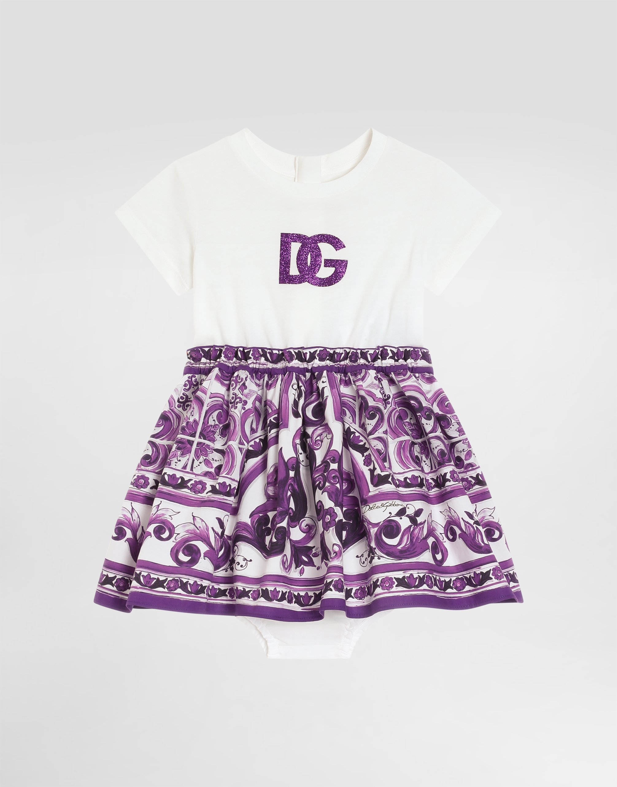 Majolica-print jersey and poplin dress