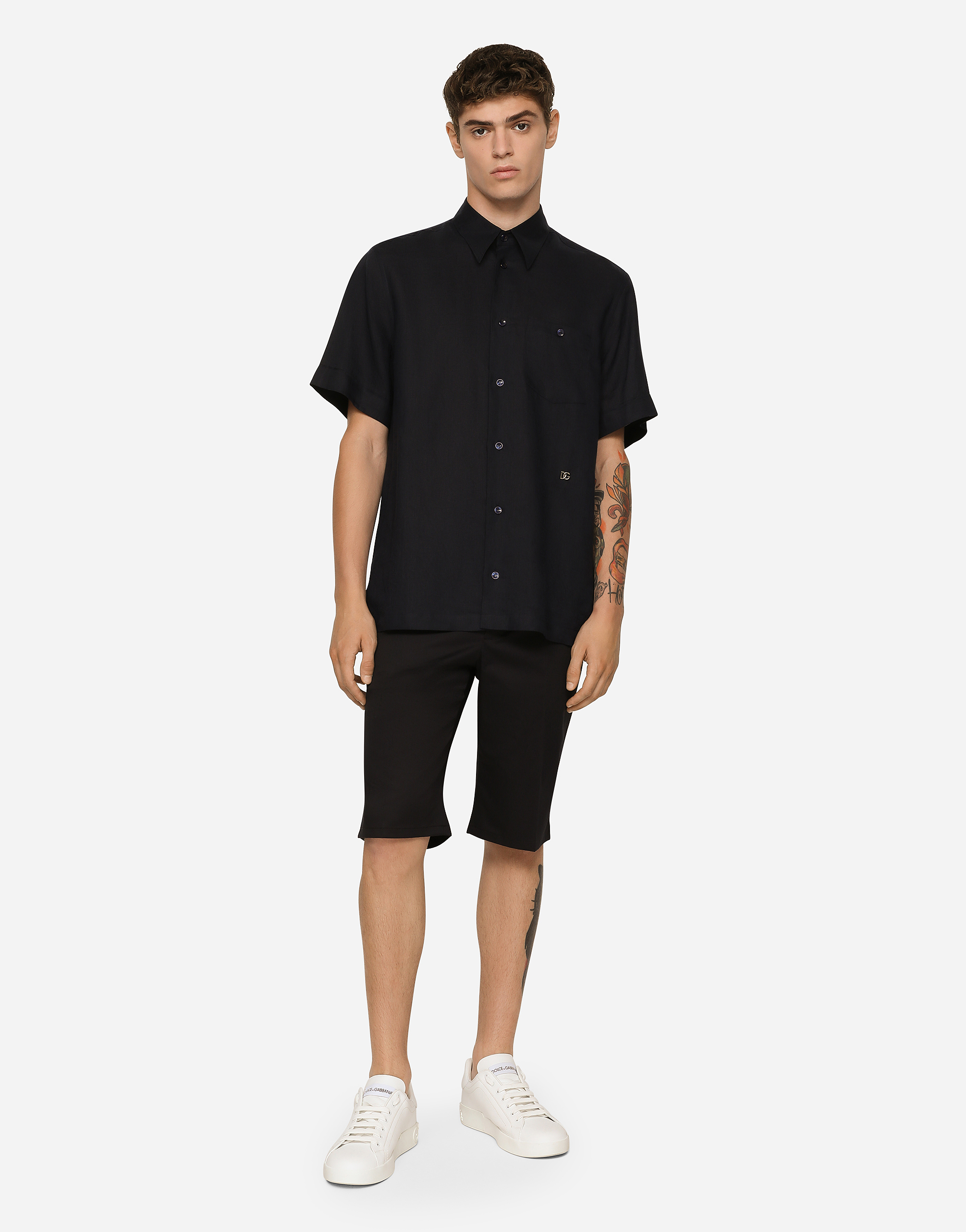 DOLCE & GABBANA STRETCH COTTON SHORTS WITH DG HARDWARE