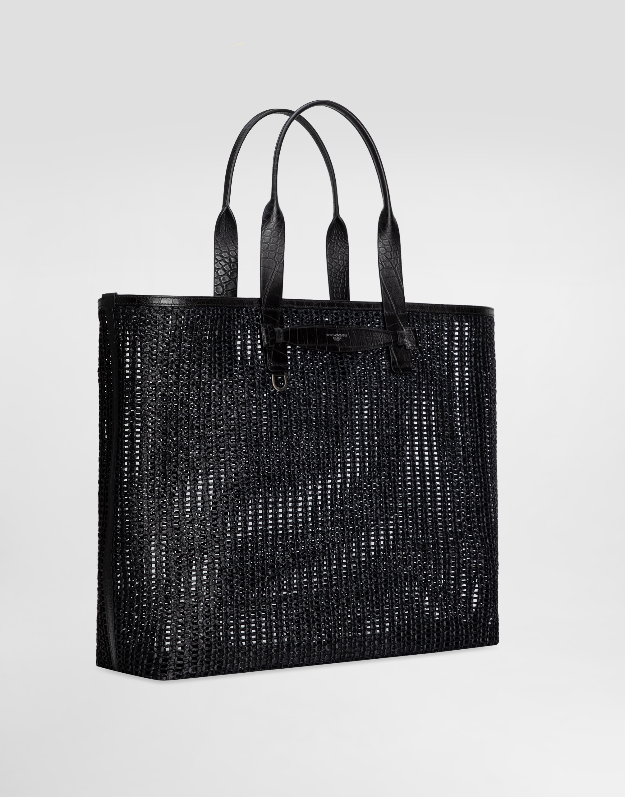 Dolce & Gabbana Woven Mesh And Calfskin Shopper In Black