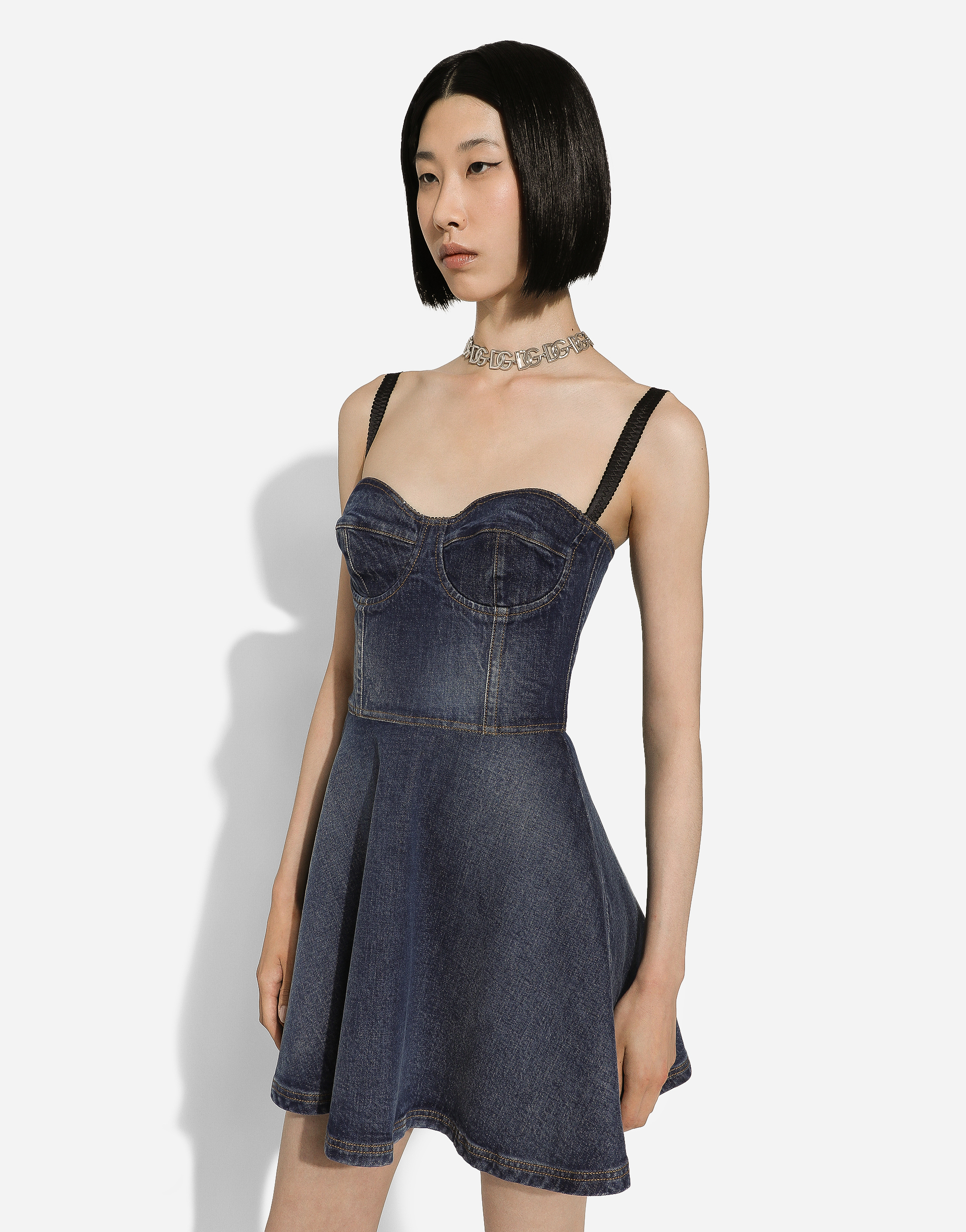 Dolce & Gabbana Elasticated Back Denim Corset Dress In Blue