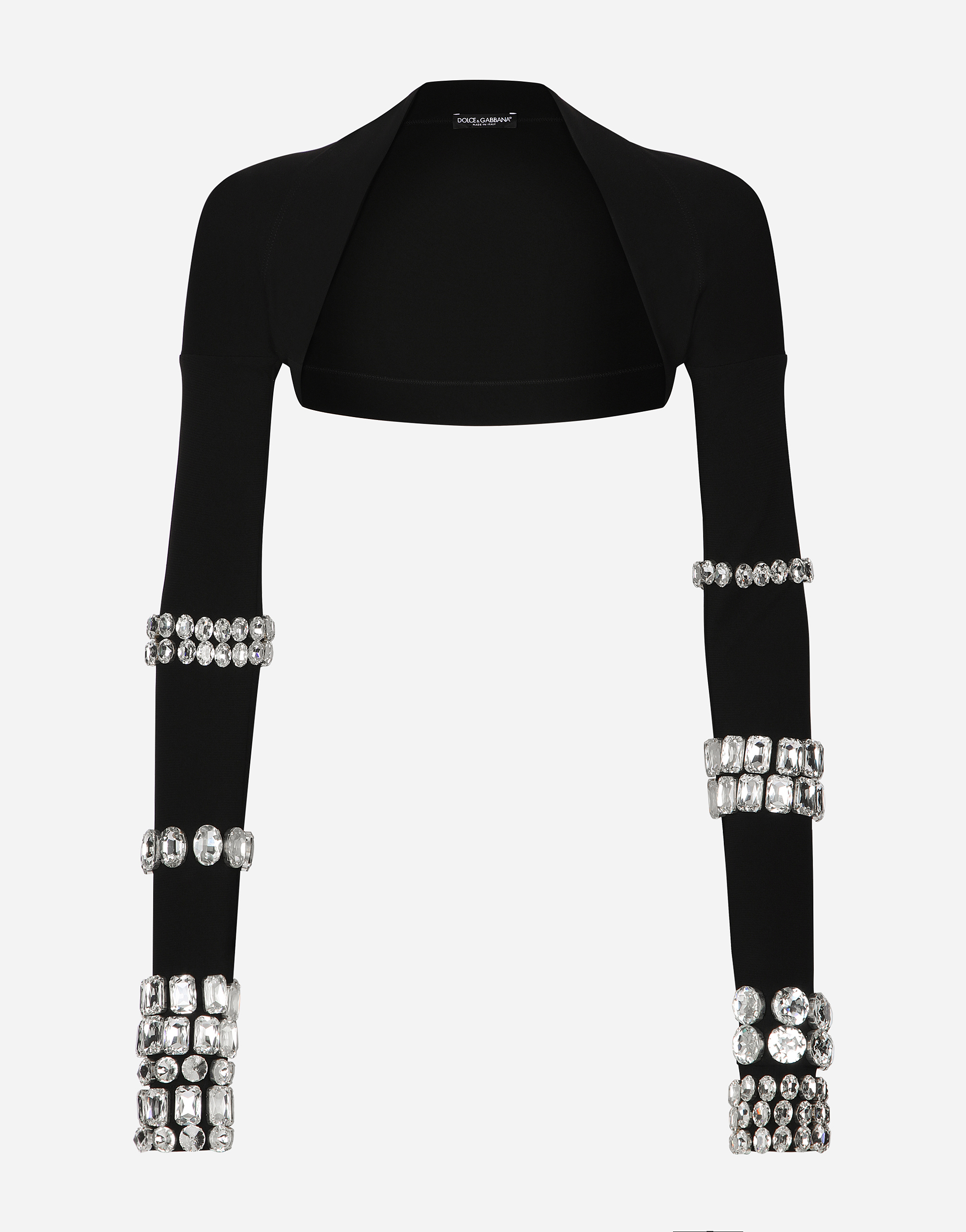 DOLCE & GABBANA KIM DOLCE&GABBANA JERSEY MILANO RIB SHRUG WITH RHINESTONE EMBELLISHMENT