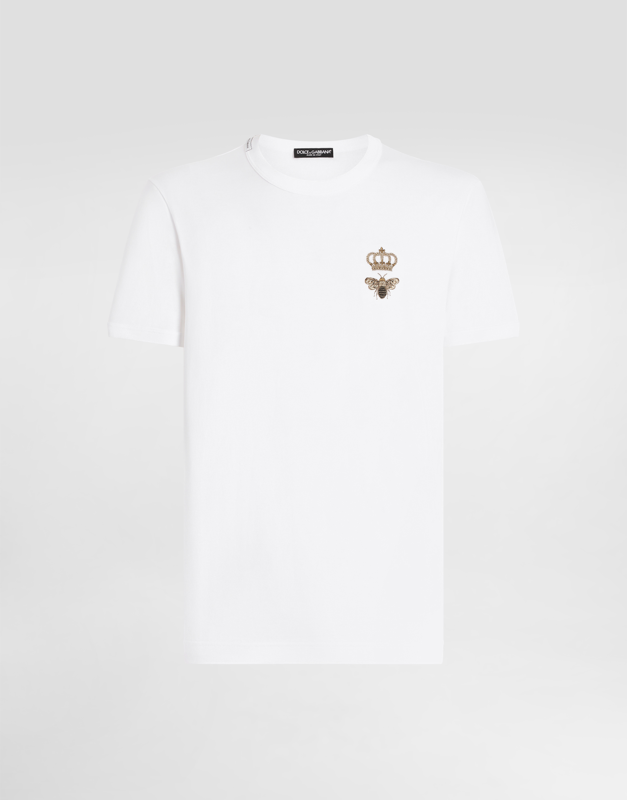 Dolce & Gabbana Bee And Crown Embroidered Tshirt In White