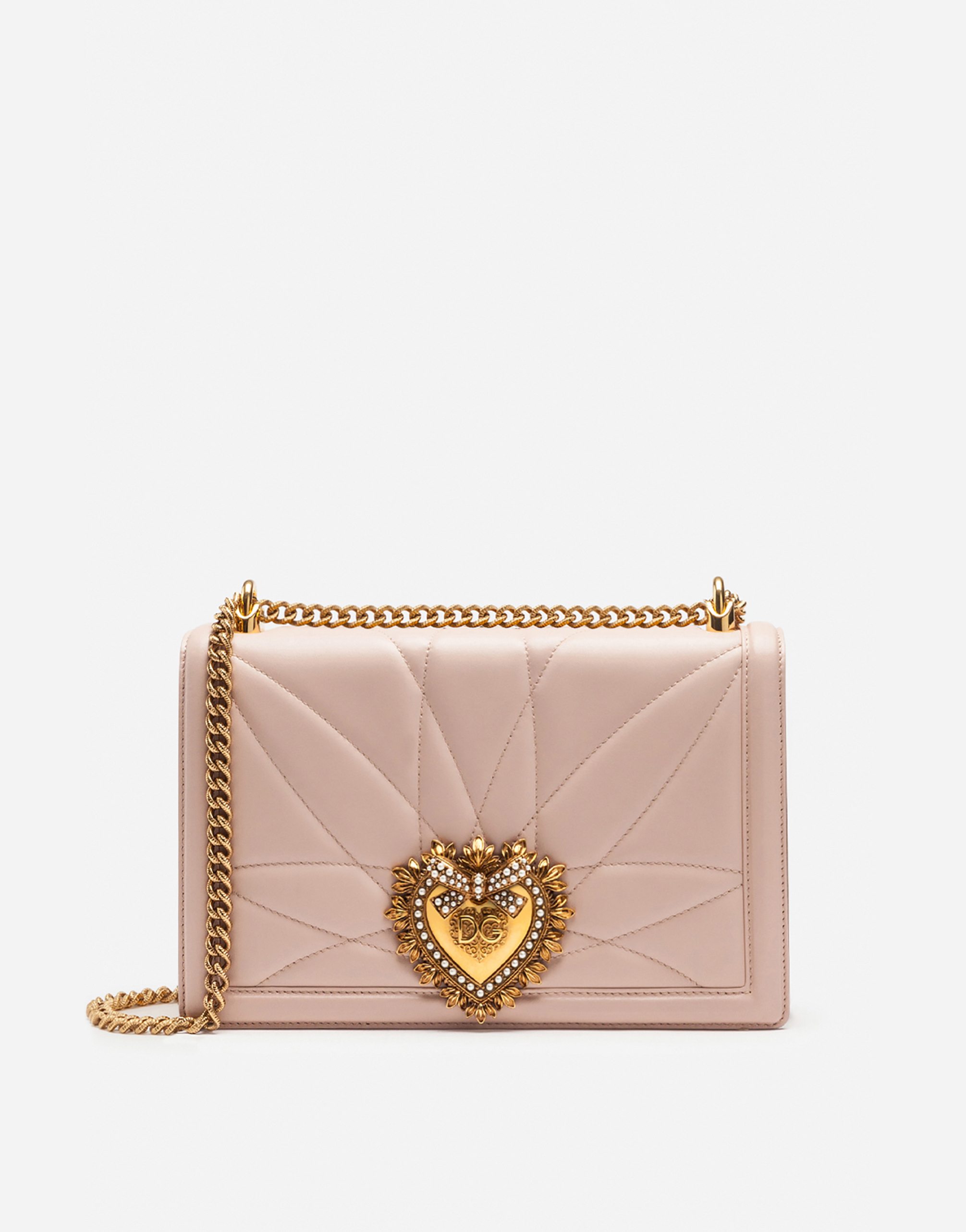Dolce & Gabbana Large Devotion Bag In Quilted Nappa Leather In Pale Pink