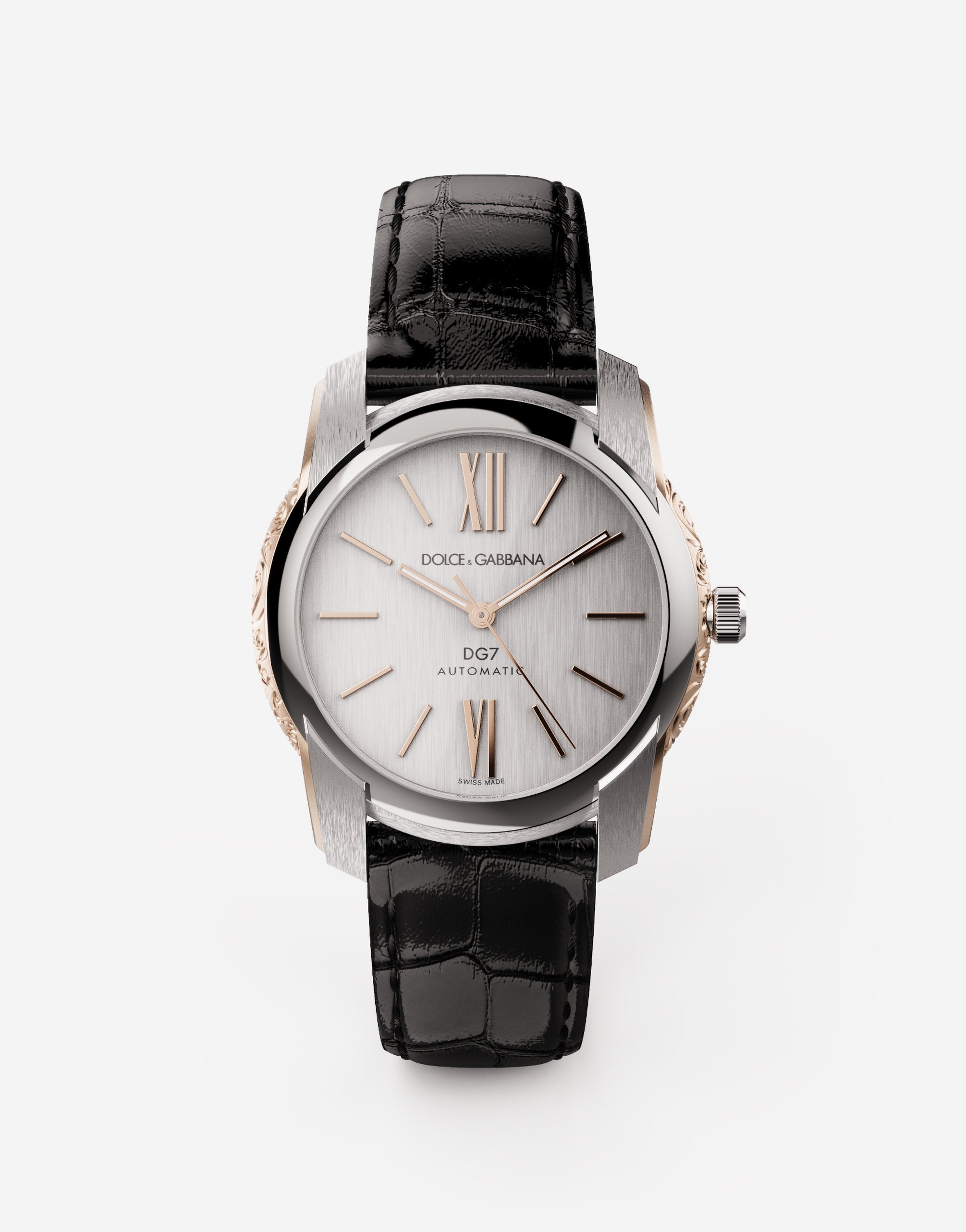 Dolce & Gabbana Dg7 Watch In Steel With Engraved Side Decoration In Gold In Silver