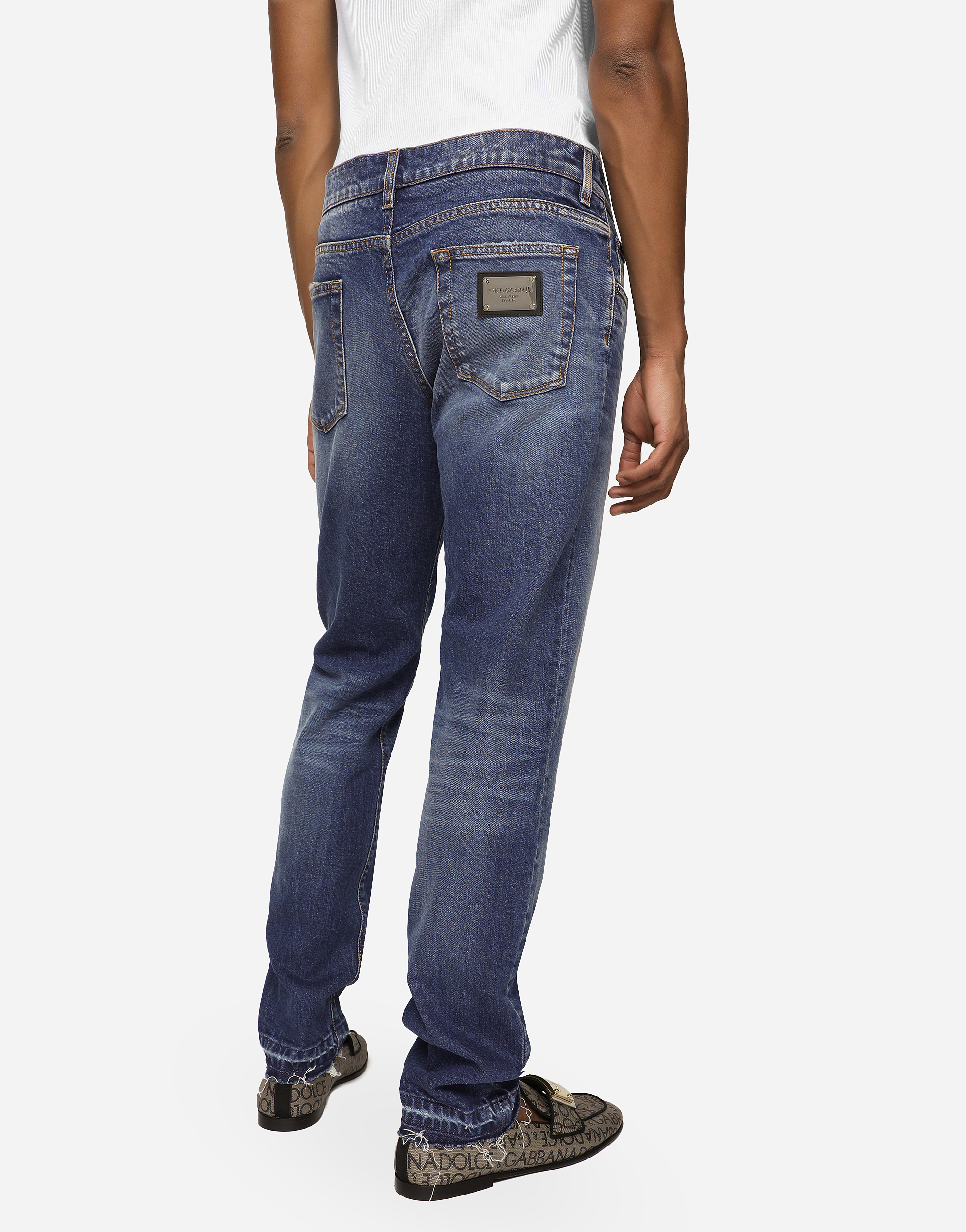 Dolce & Gabbana Washed Slim Fit Stretch Denim Jeans In Multicolor