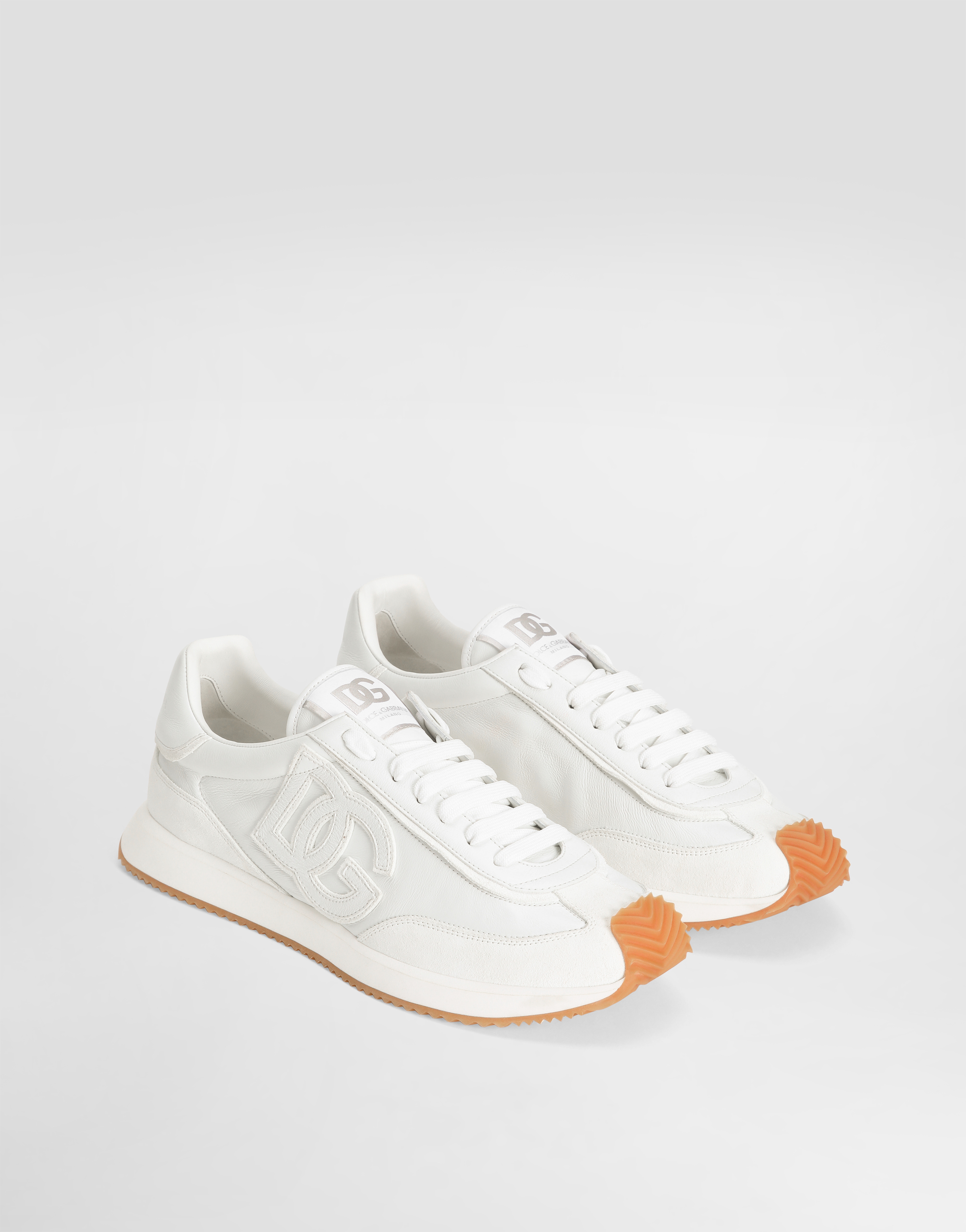 Dolce & Gabbana Men White Low Top Sneakers With Logo Patch On Tongue And Side In Leather Man