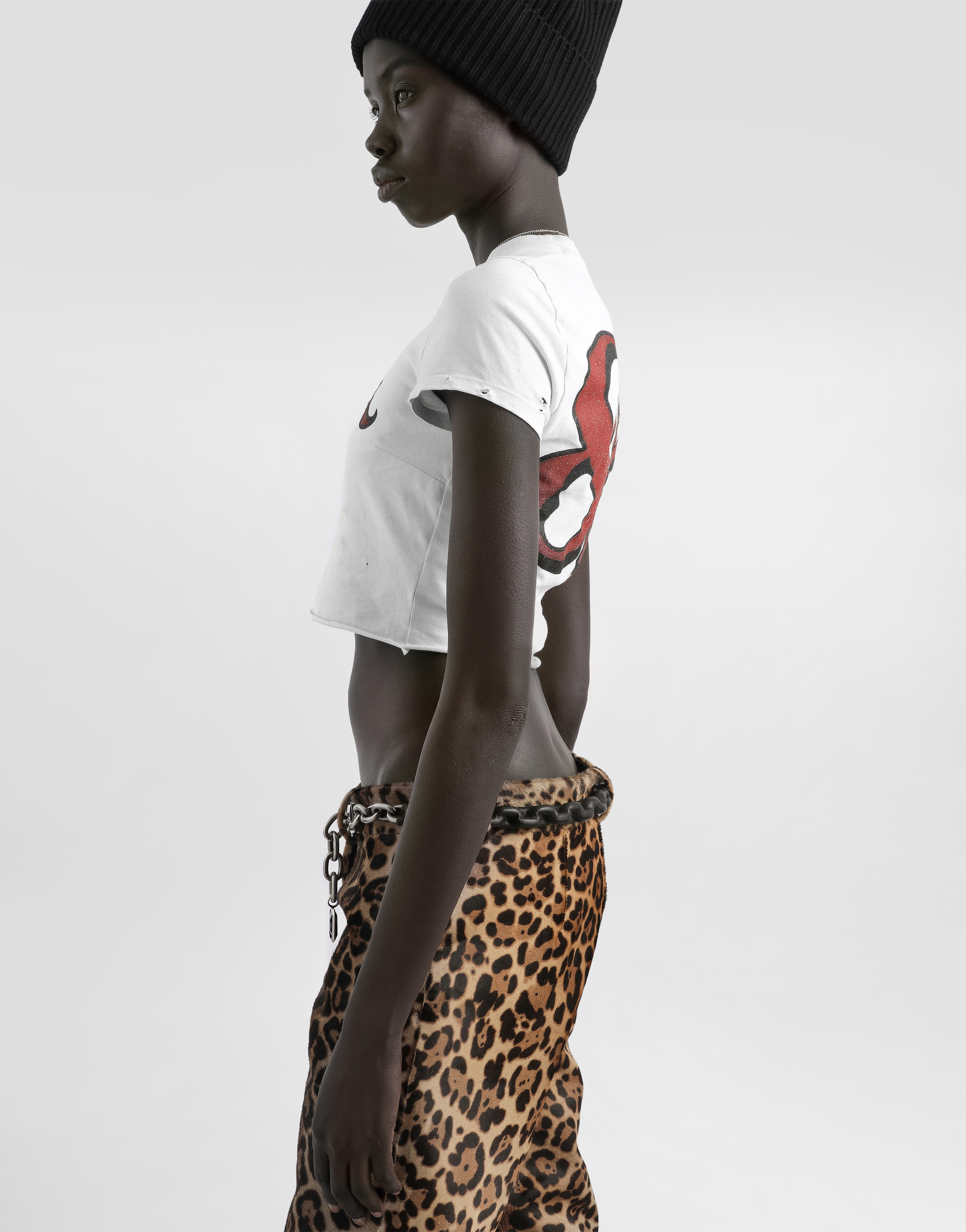 Dolce & Gabbana Graphic Print Cropped Top With Short Sleeves In White