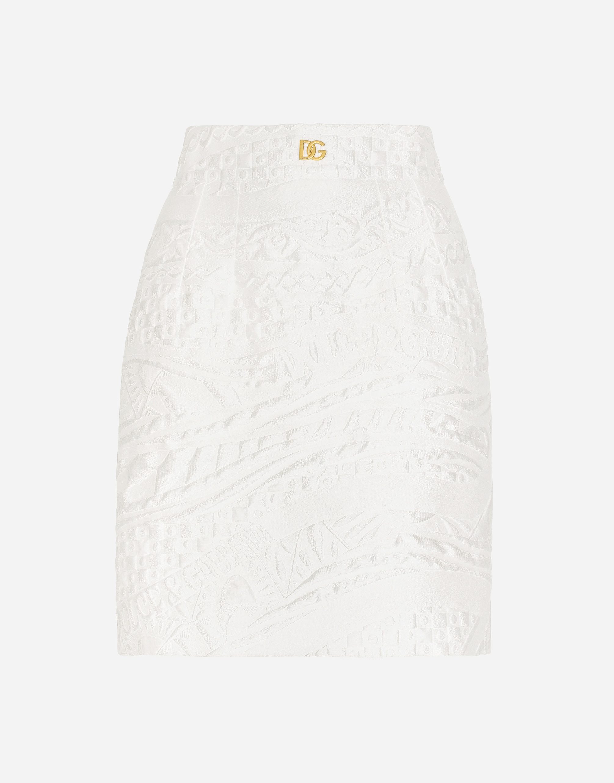 Dolce & Gabbana Short Brocade Skirt With Dg Logo - Woman Skirts White Fabric