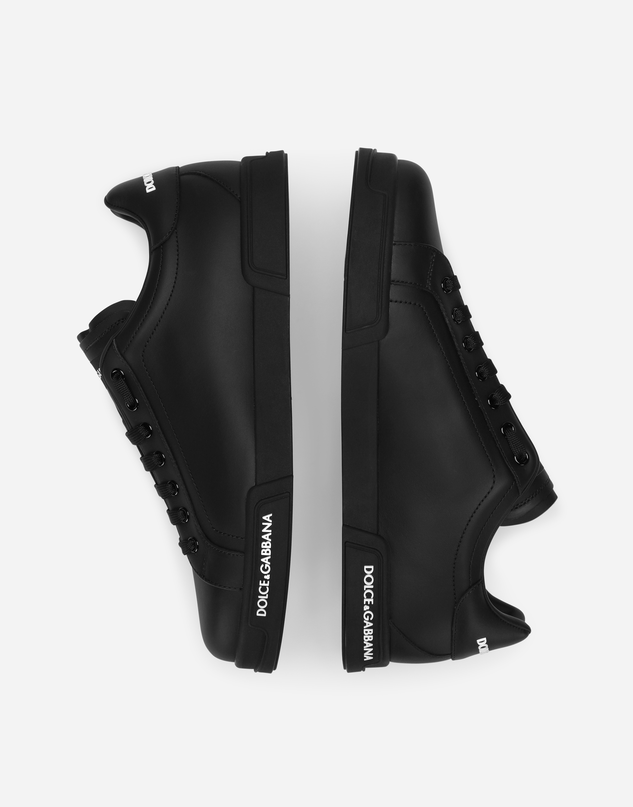 Shop Dolce & Gabbana Calfskin Nappa Portofino Sneakers In Black