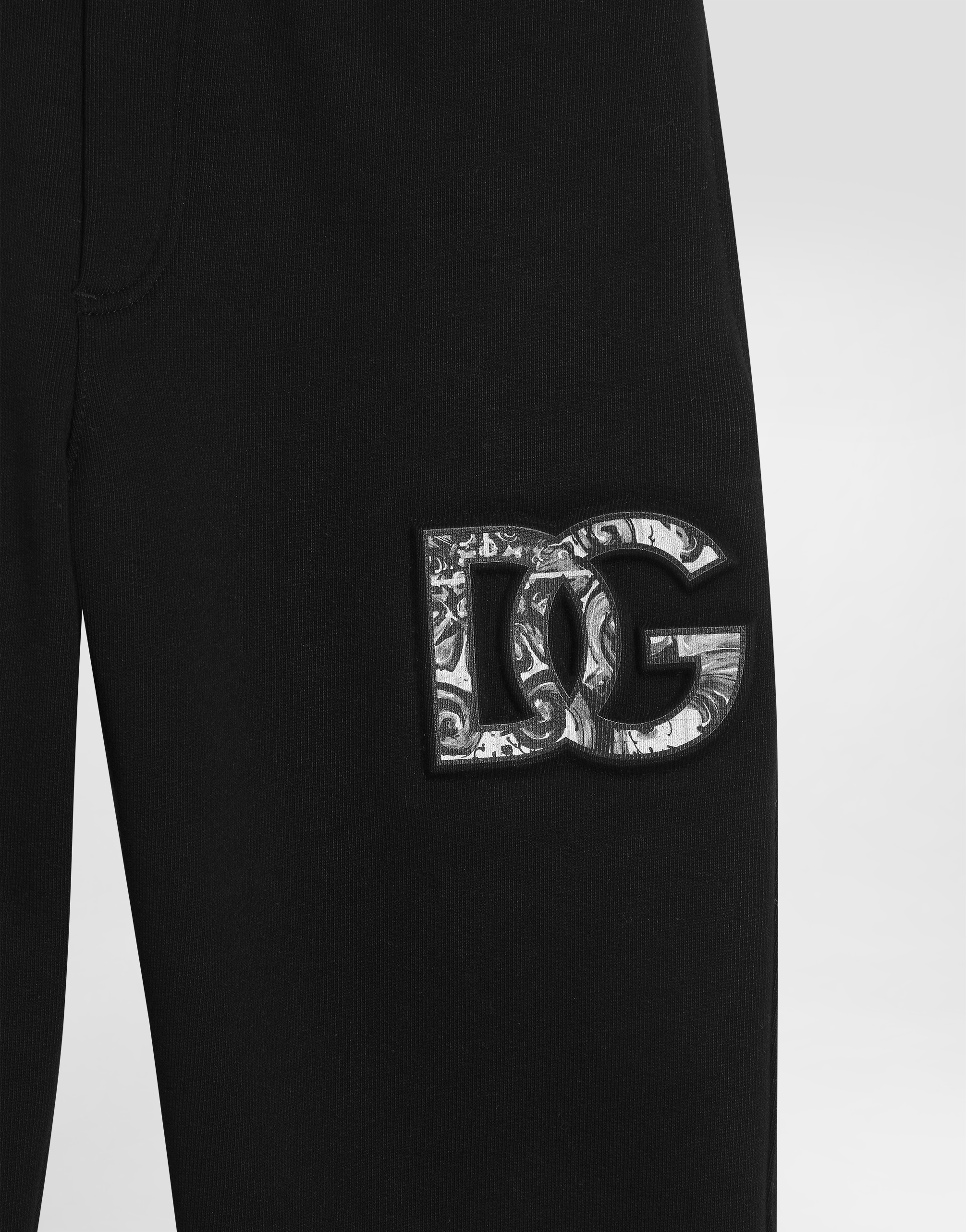  Dolce & Gabbana Dolce & Gabbana Fleece Trousers With Dg Majolica-print Embossed Logo - Man Trousers And Shorts Black 12 Years 