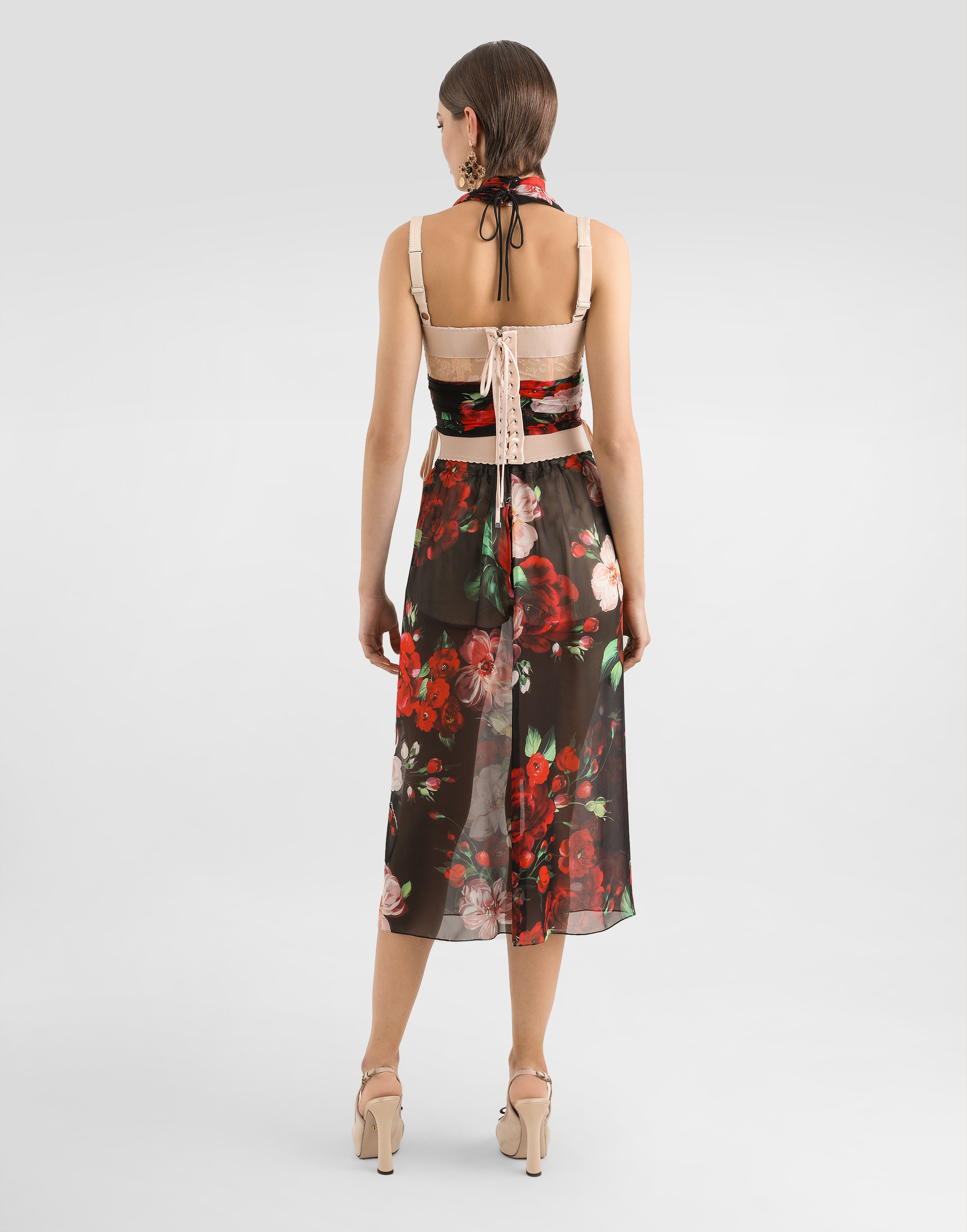 Dolce & Gabbana Bustier Top In Marquisette And Chiffon With Floral Print In Print