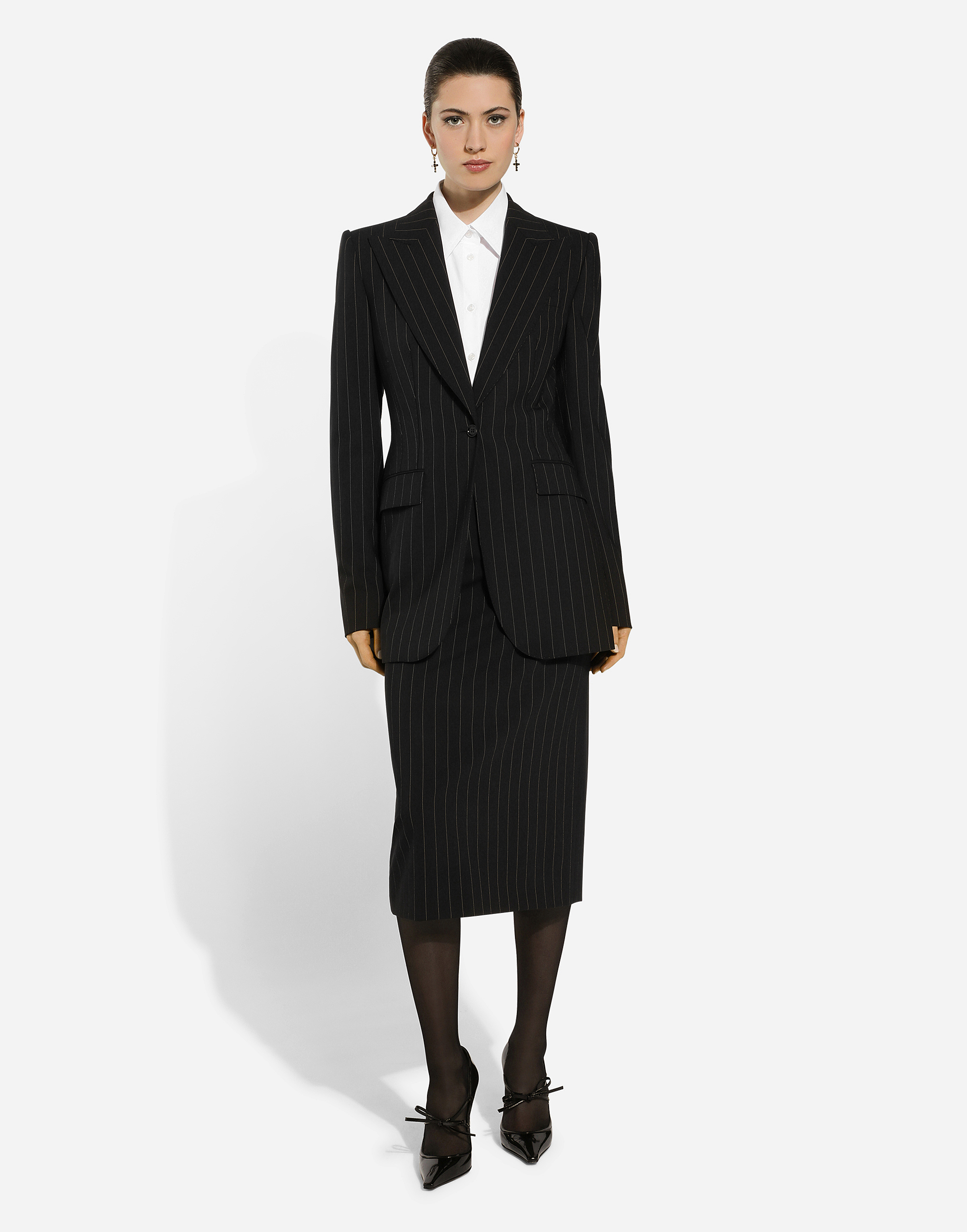 Dolce & Gabbana Calf Length High-waisted Pinstripe Midi Skirt In Multicolor