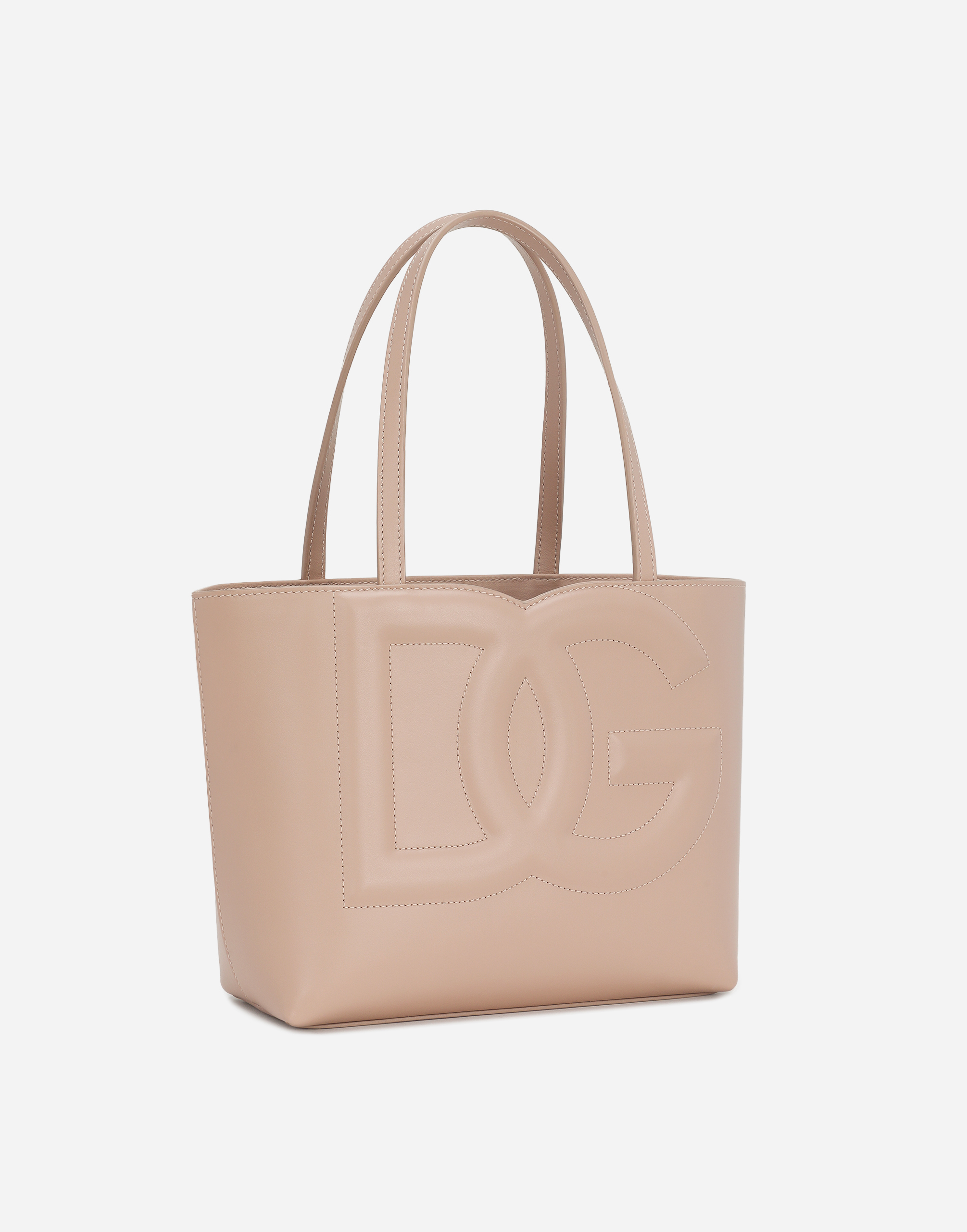 Shop Dolce & Gabbana Small Calfskin Dg Logo Shopper In Pale Pink