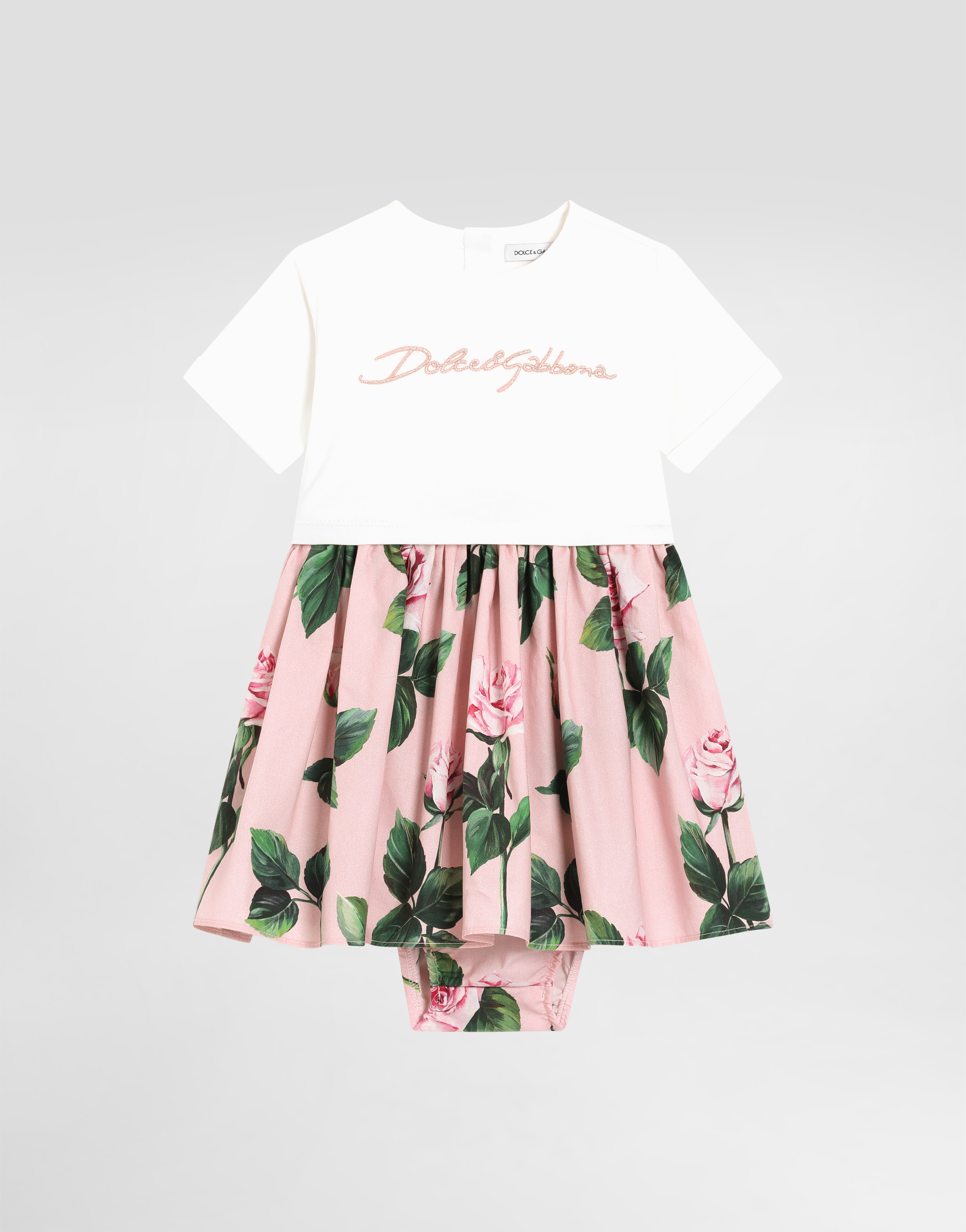 Dolce&Gabbana ローズプリント コットン ミニドレス プリのガールズ ローズプリント ポプリン&ジャージー ドレス