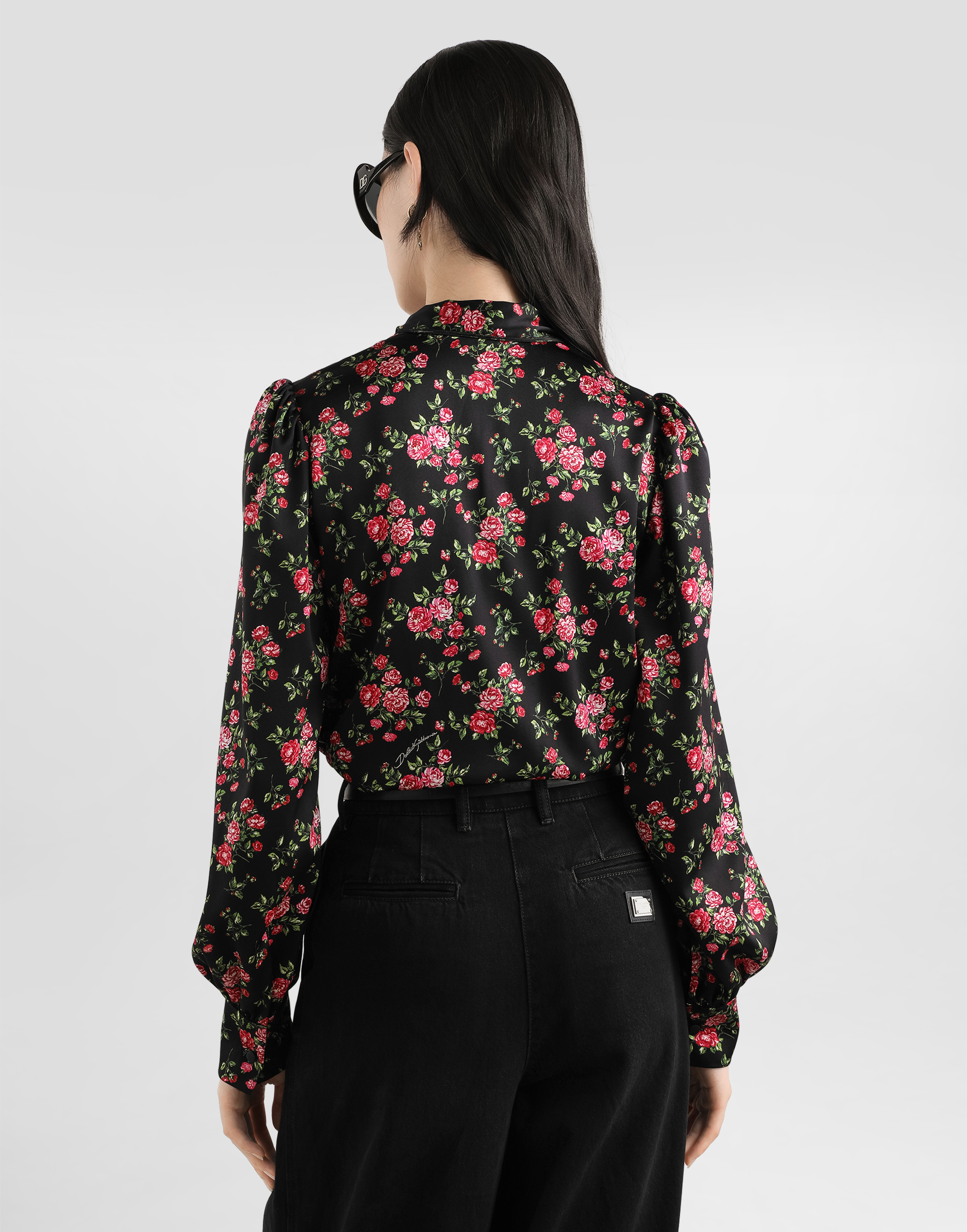 Dolce & Gabbana Small Rose Bouquet-print Satin Shirt In Multi