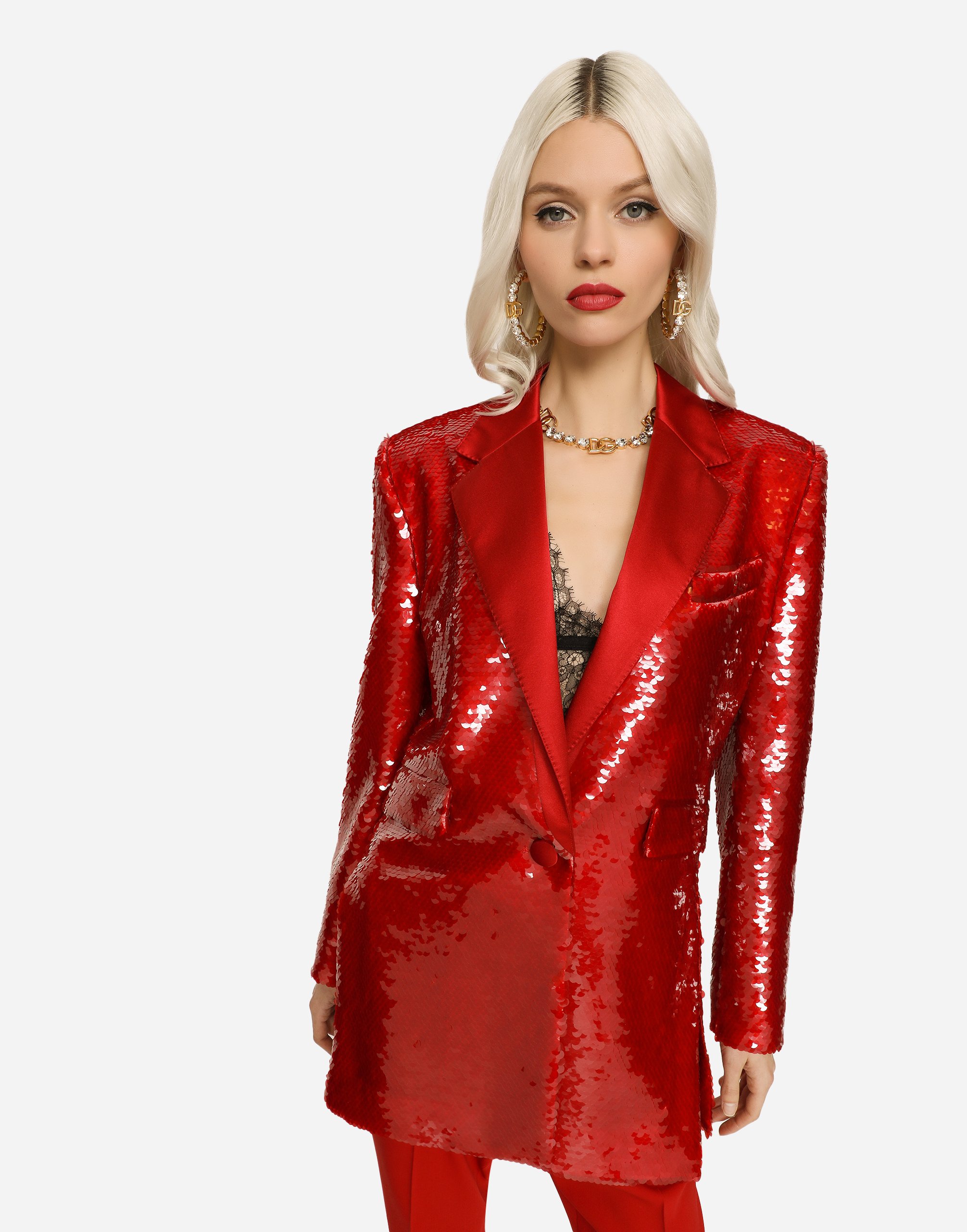 Dolce & Gabbana Sequin Blazer In Bordeaux