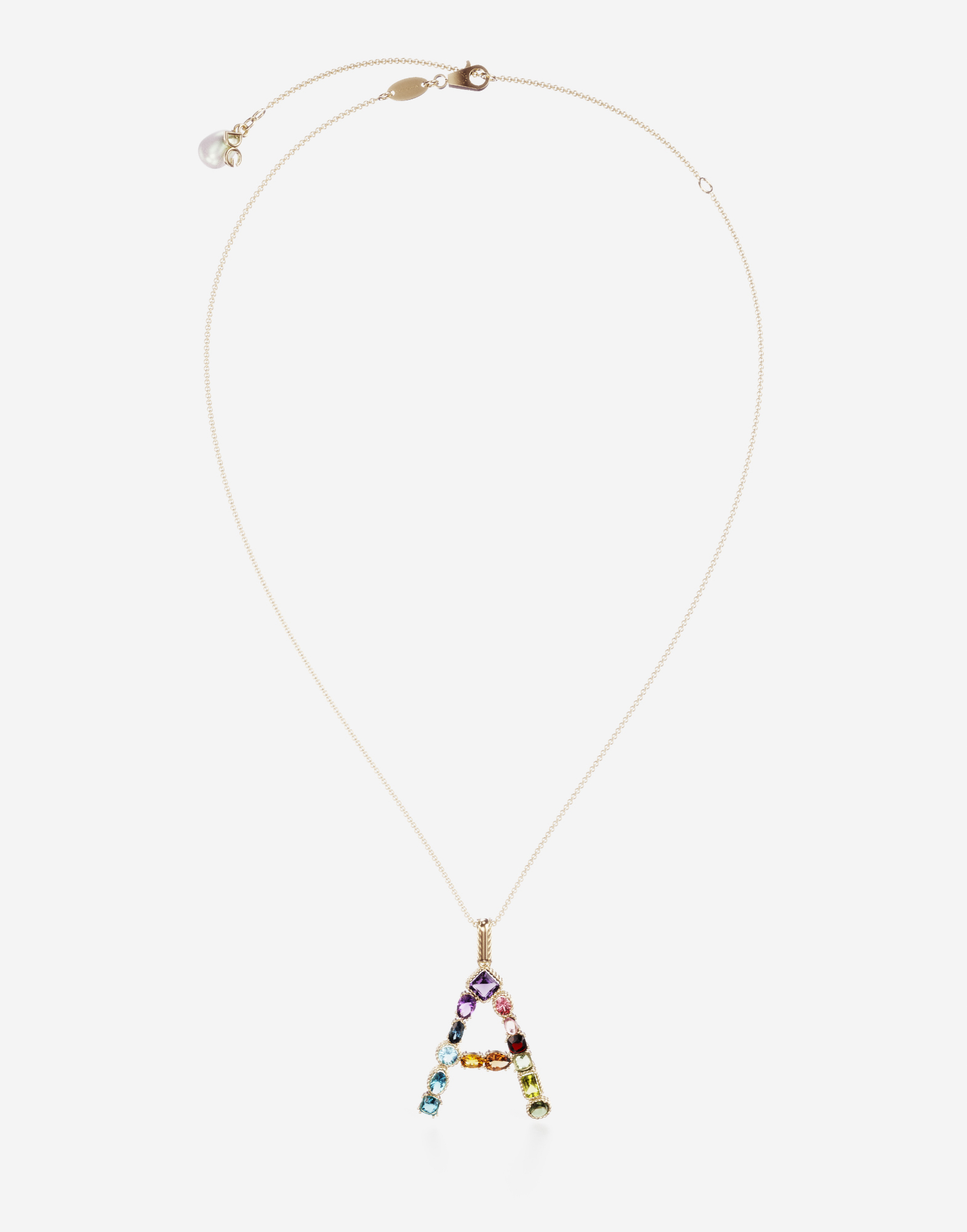 Dolce & Gabbana Rainbow Alphabet A Pendant In Yellow Gold With Multicolor Fine Gems Gold Female Onesize