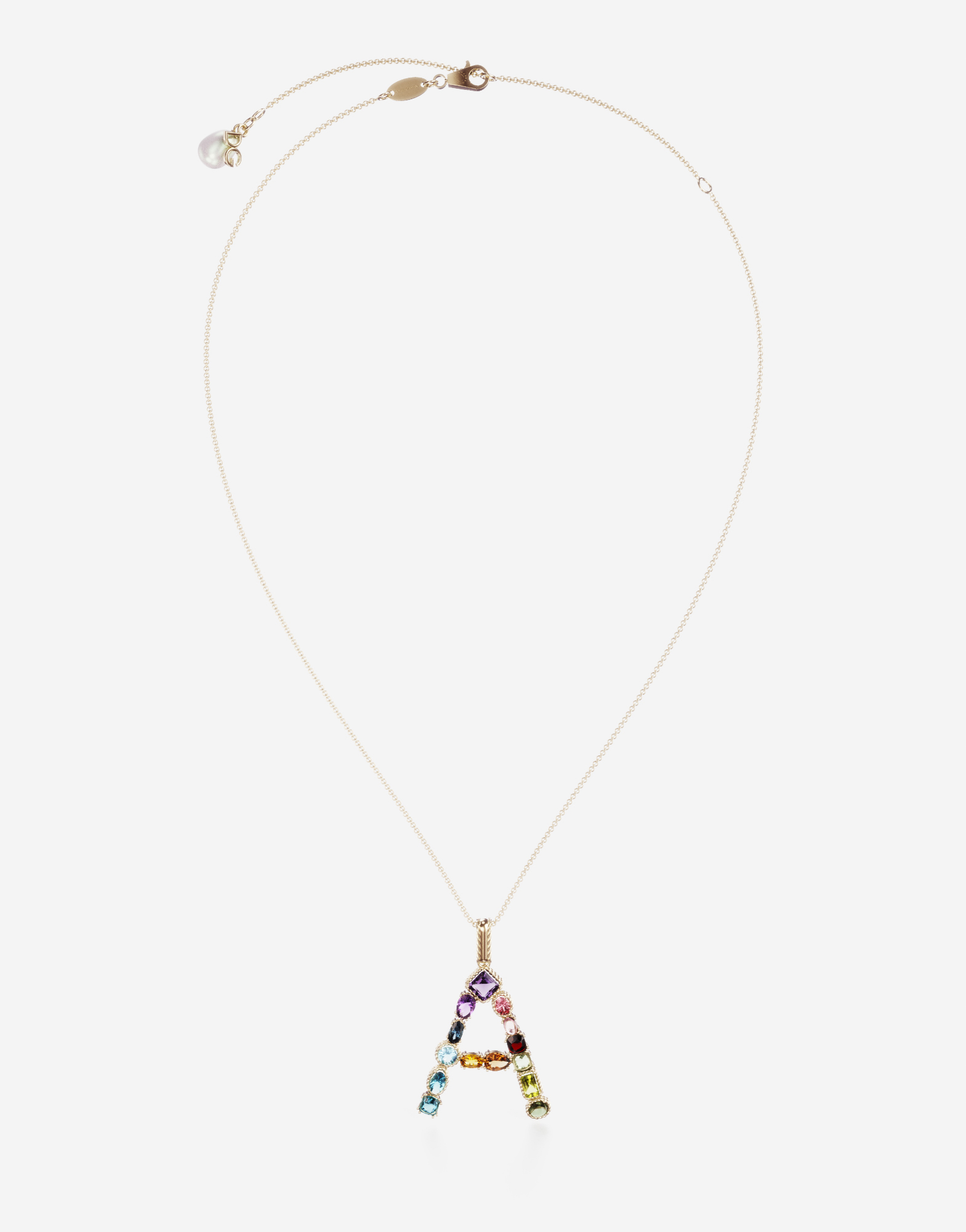Dolce & Gabbana Rainbow Alphabet A Pendant In Yellow Gold With Multicolor Fine Gems Gold Female Onesize