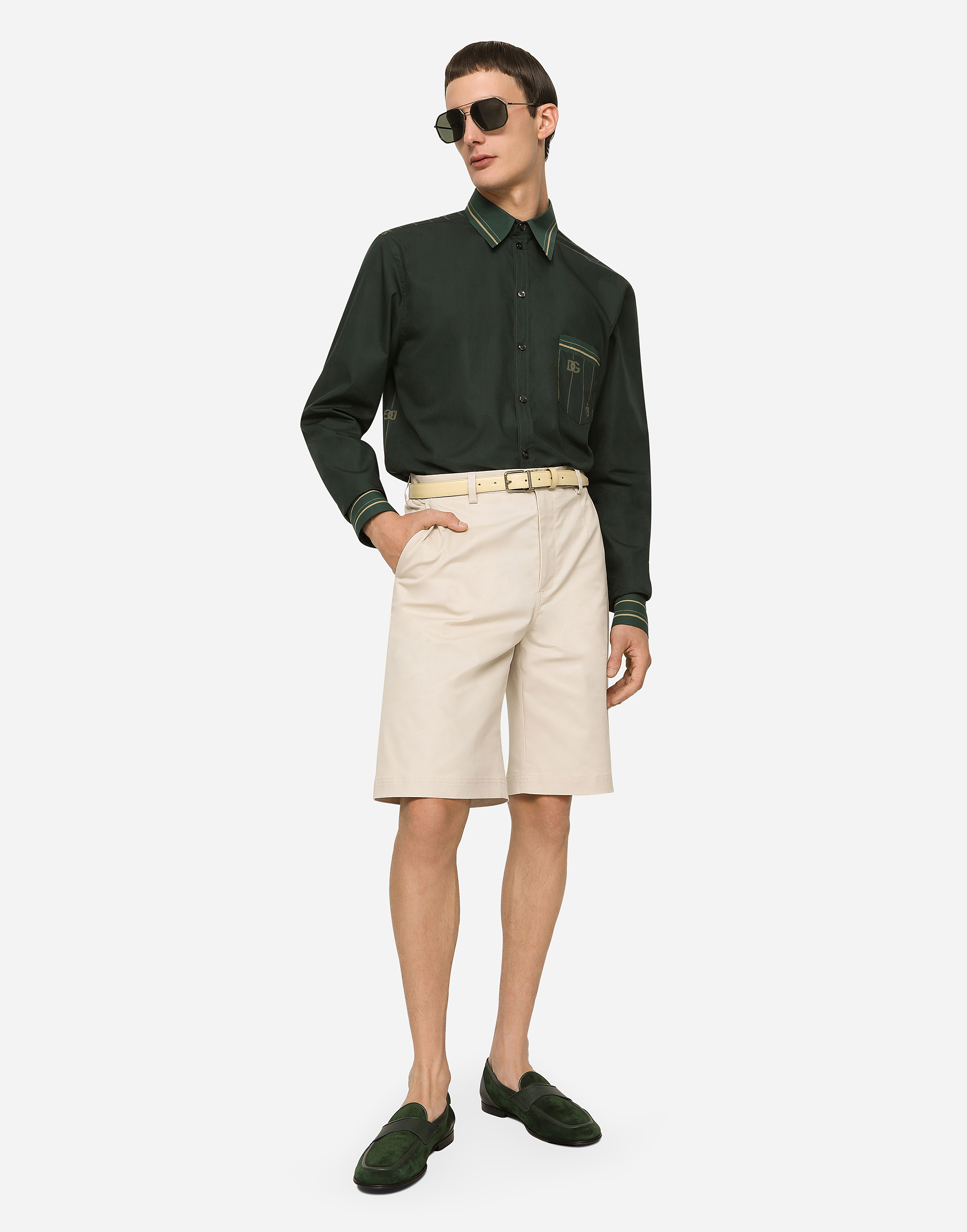 Dolce & Gabbana Stretch Cotton Shorts With Branded Tag In Beige