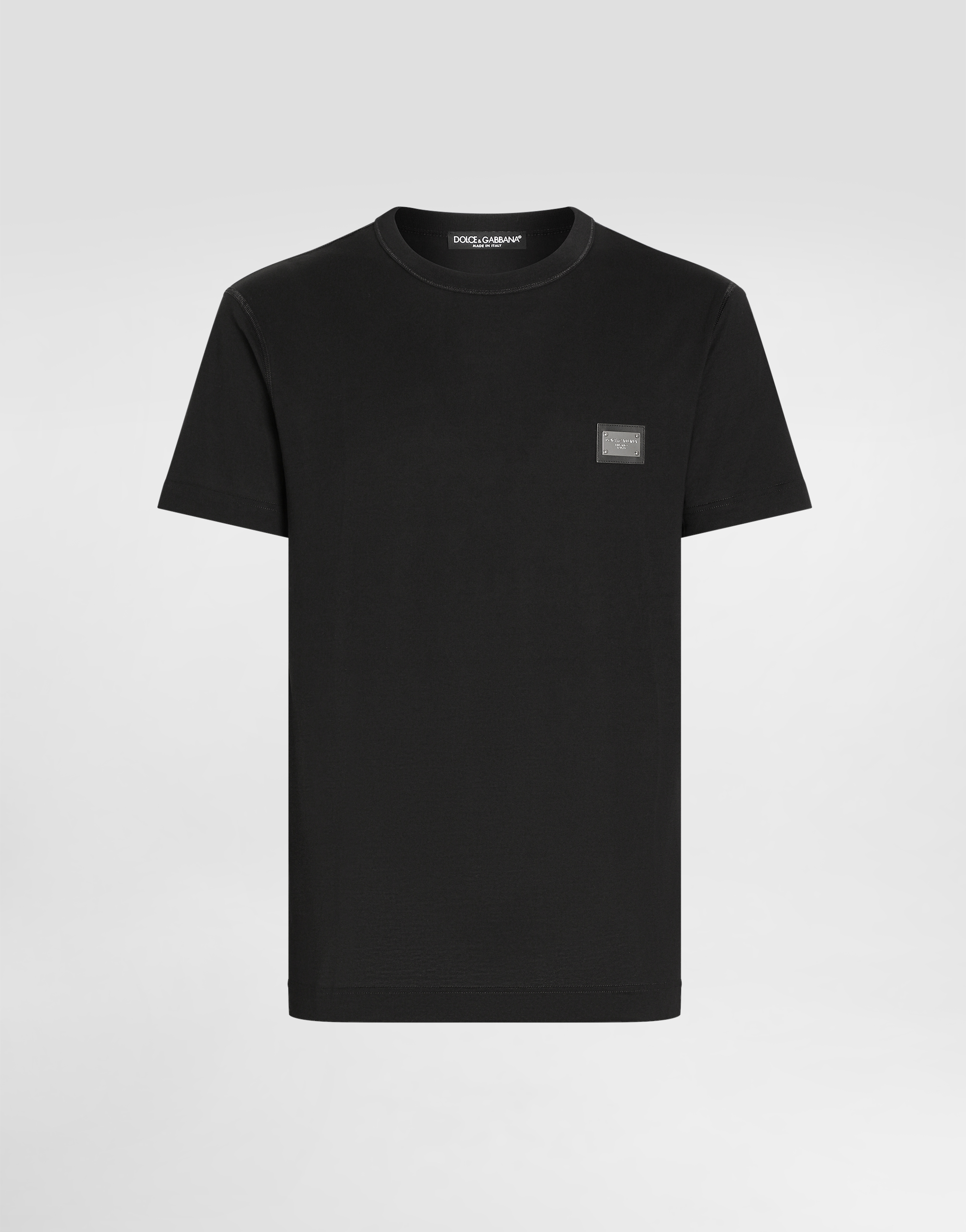 Dolce & Gabbana Silver Plaque Soft Cotton T-shirt In Black