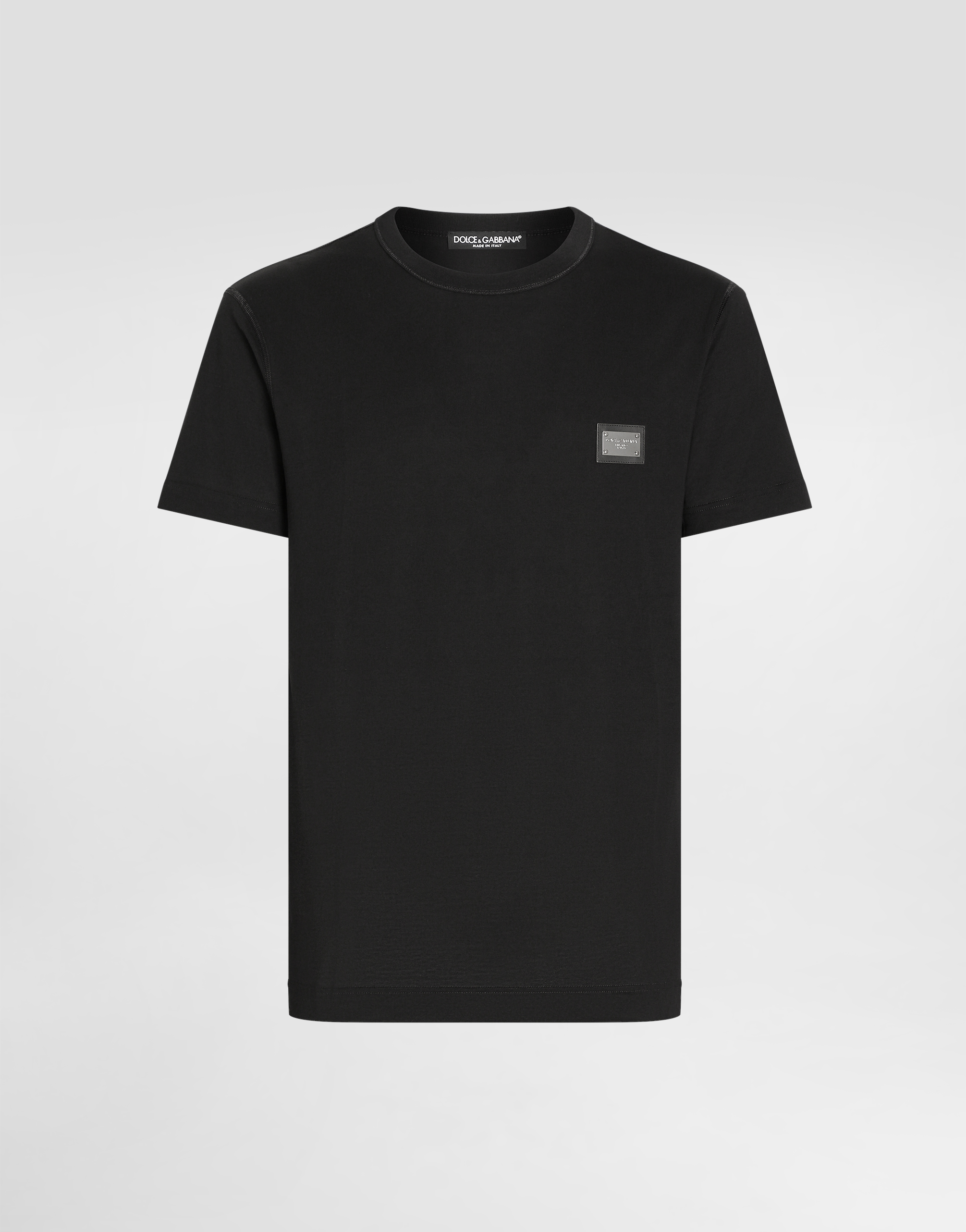 Shop Dolce & Gabbana Cotton T-shirt With Branded Tag In Black