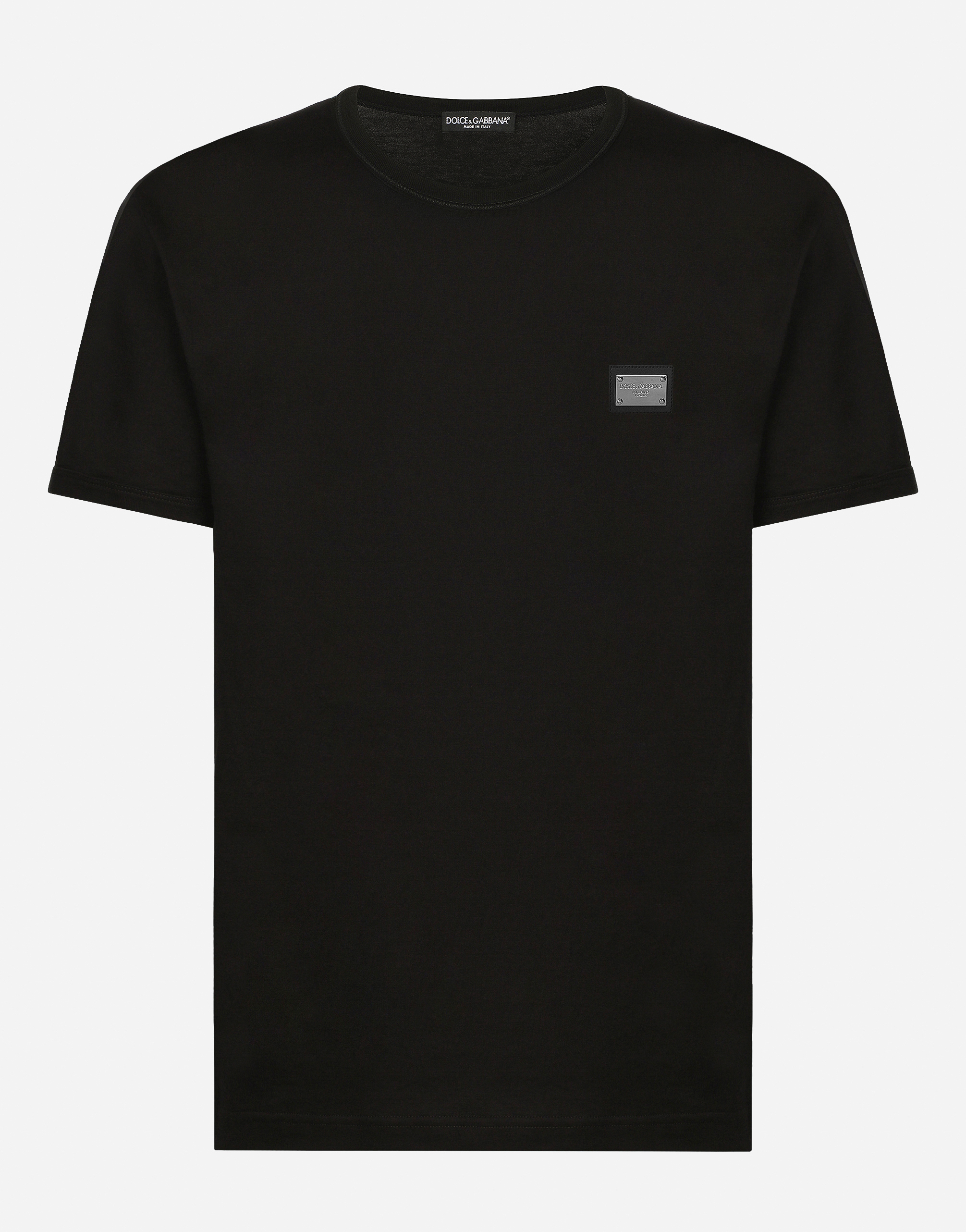 Shop Dolce & Gabbana Cotton T-shirt With Branded Tag In Black