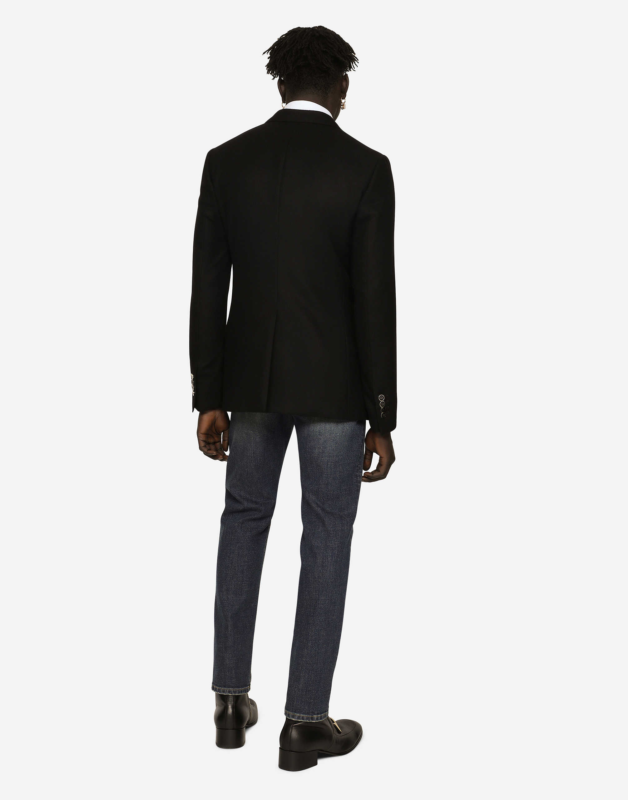 Dolce & Gabbana Single-breasted Wool And Cashmere Jacket With Dg Patch In Black
