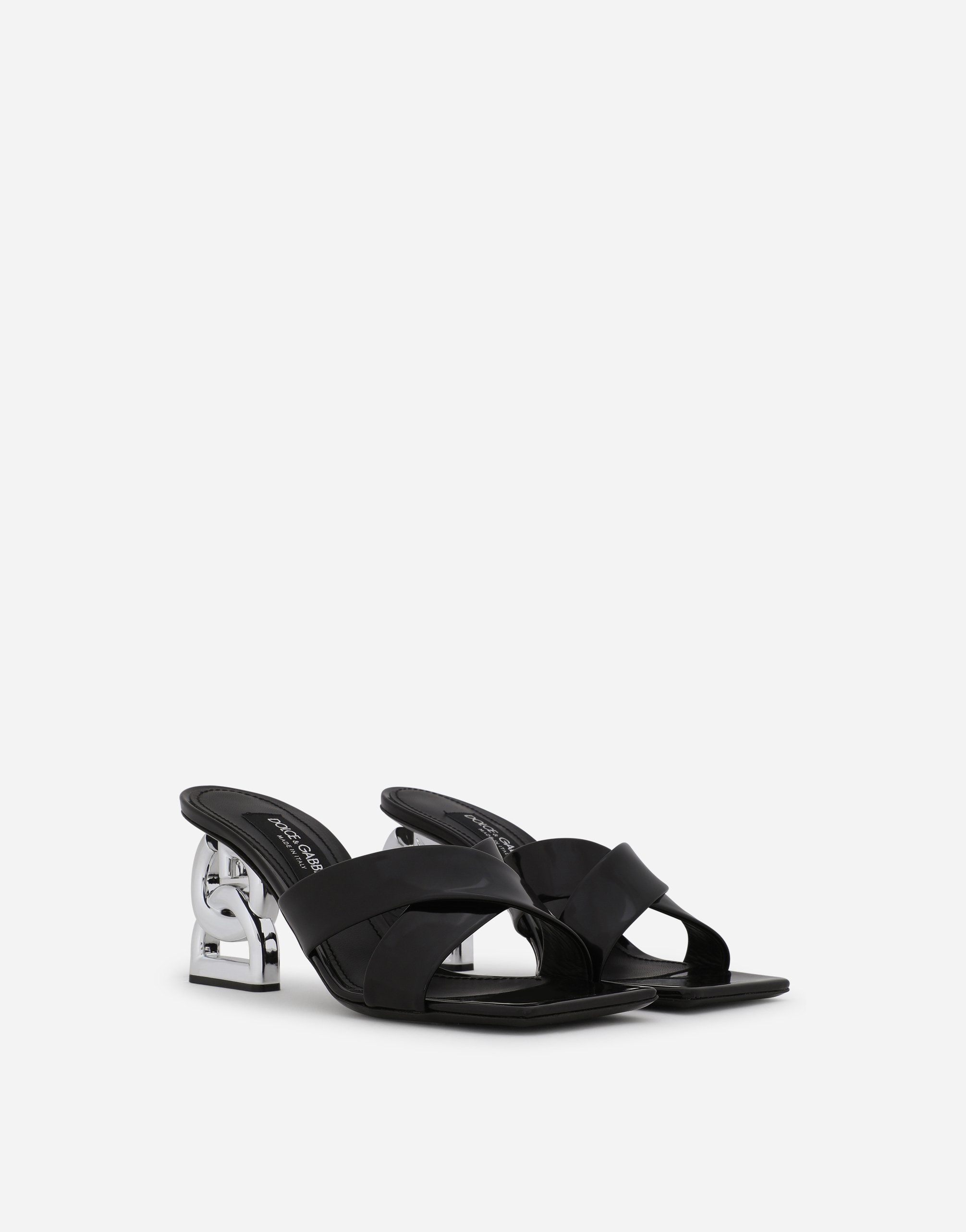 Shop Dolce & Gabbana Polished Calfskin Mules With 3.5 Heel In Black