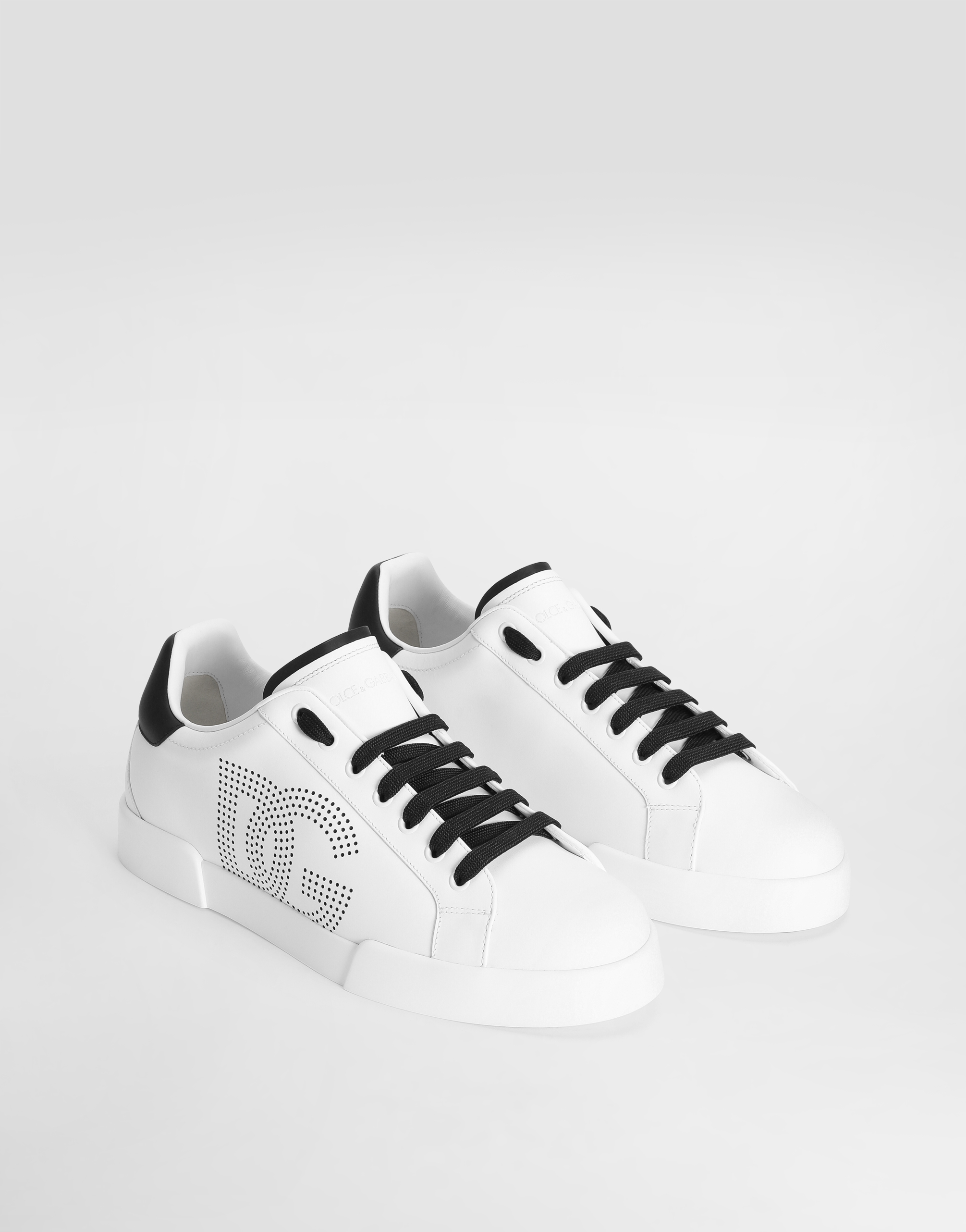 Dolce & Gabbana White And Black Leather Sneakers In White