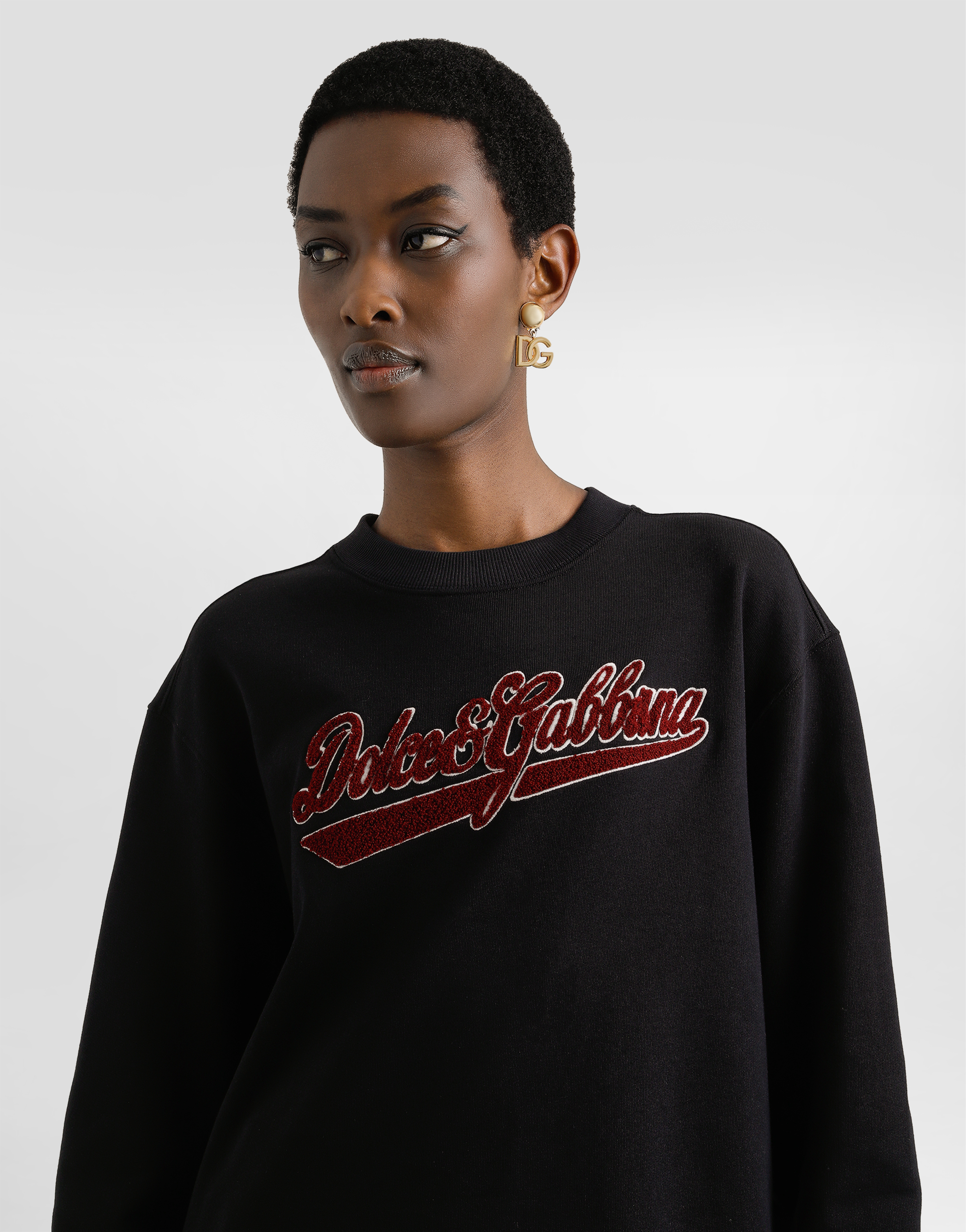 Dolce & Gabbana Felpa Girocollo In Cotone Con Patch In Black