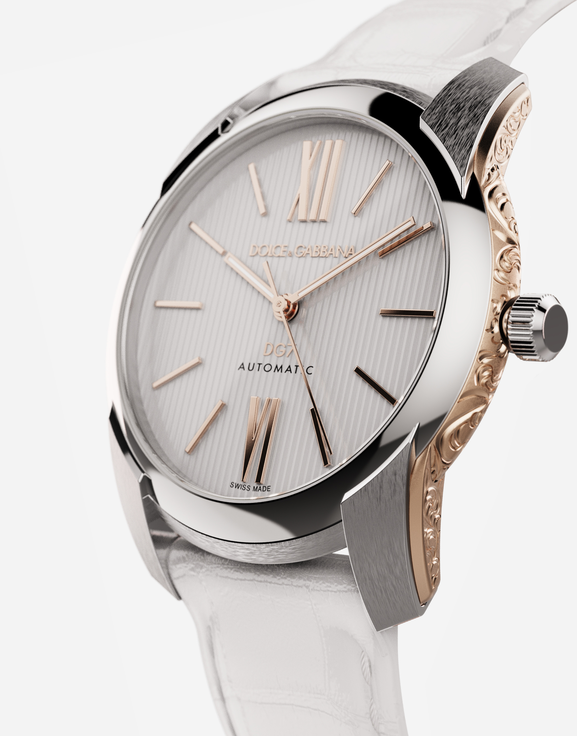 DOLCE & GABBANA DG7 WATCH IN STEEL WITH ENGRAVED SIDE DECORATION IN GOLD